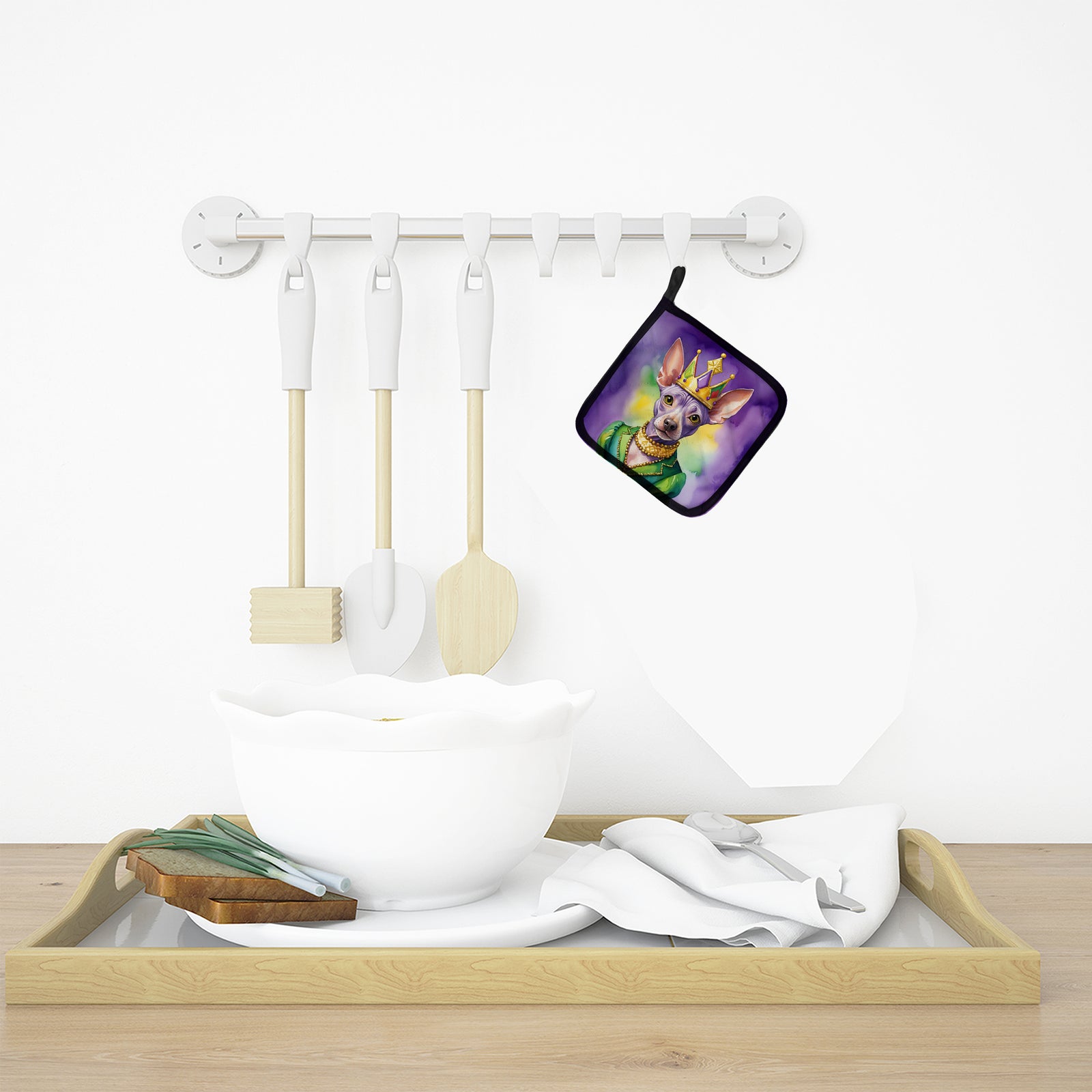 Caroline's Treasures American Hairless Terrier King of Mardi Gras Pot Holders - Set of 2 Decorative Kitchen Helpers | Made in the USA