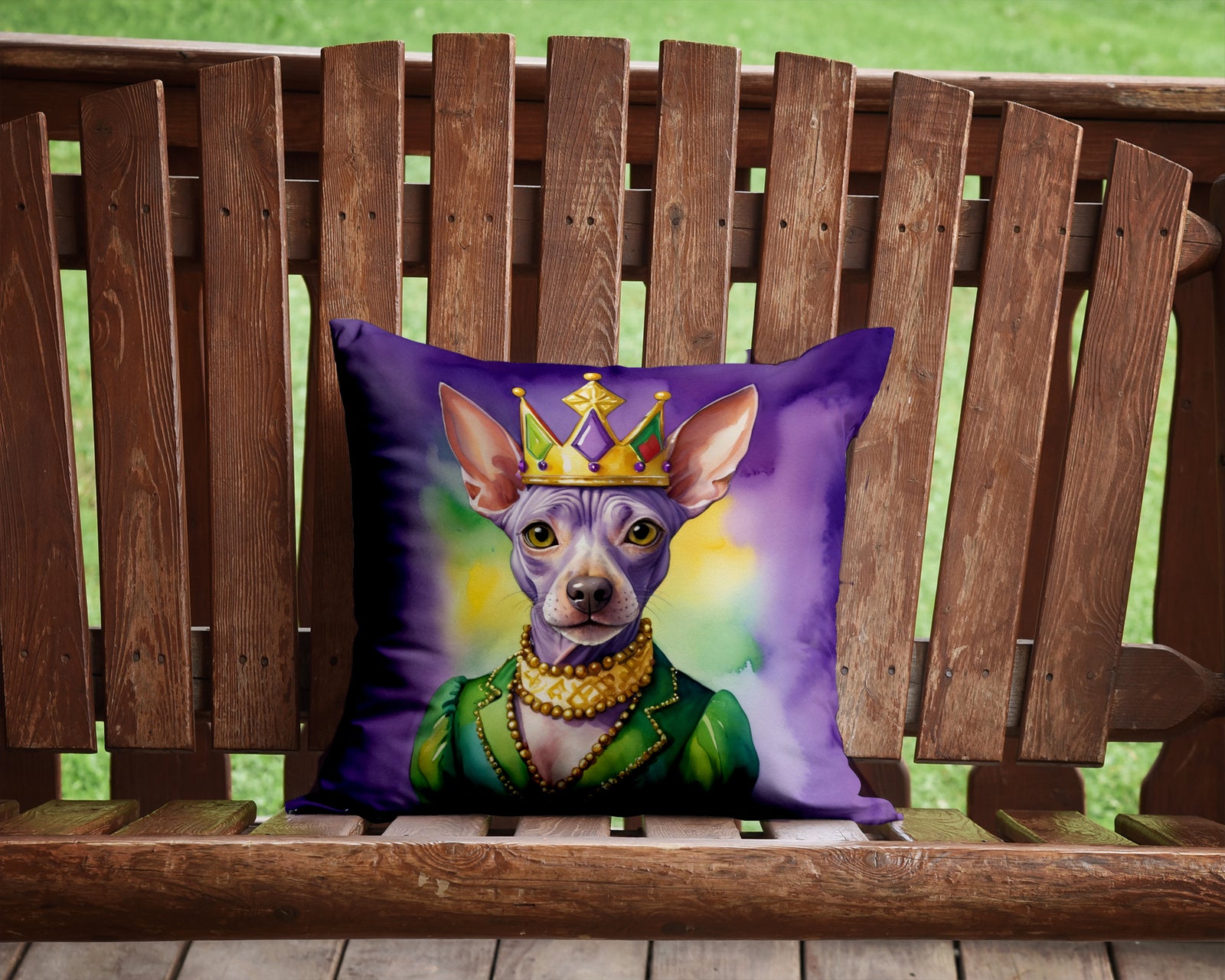 Caroline's Treasures American Hairless Terrier King of Mardi Gras Throw Pillow - 14x14 Decorative Pillow – Art for Your Home & Patio