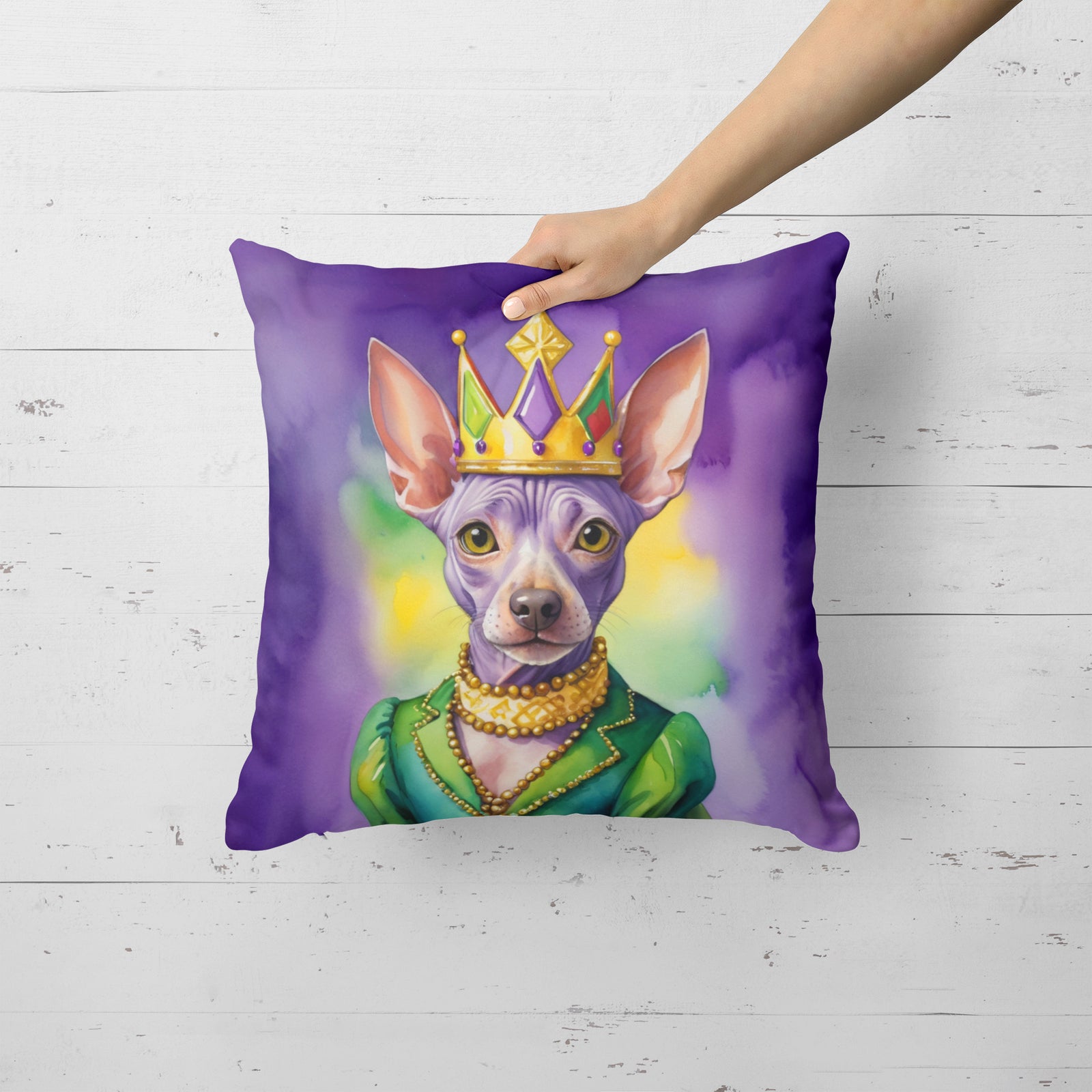 Caroline's Treasures American Hairless Terrier King of Mardi Gras Throw Pillow