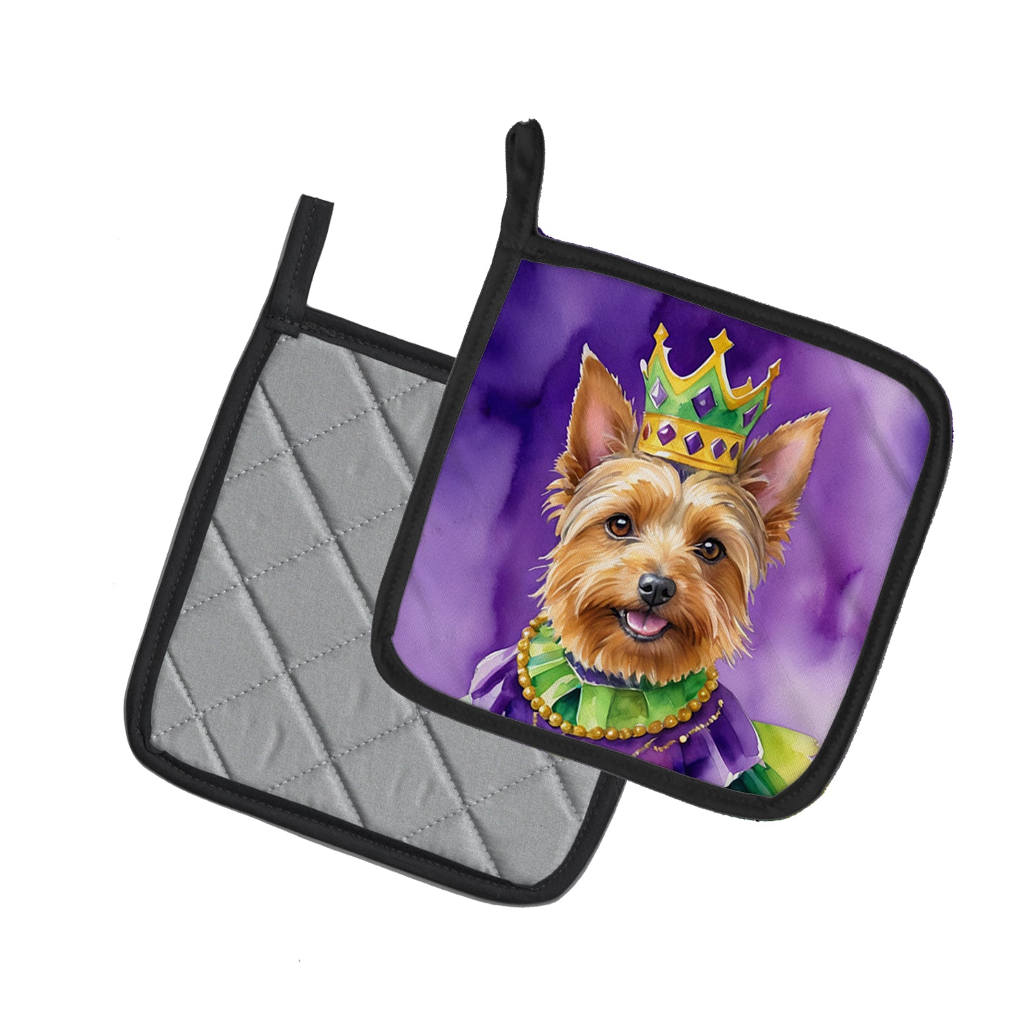 Caroline's Treasures Australian Terrier King of Mardi Gras Pot Holders - Set of 2 Decorative Kitchen Helpers | Made in the USA