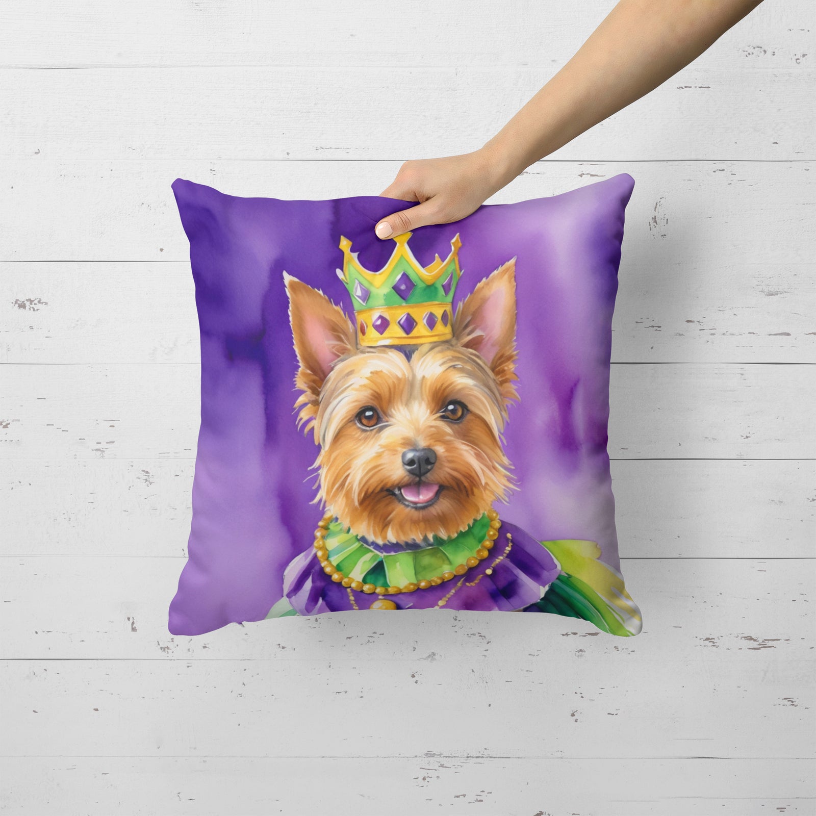 Caroline's Treasures Australian Terrier King of Mardi Gras Throw Pillow