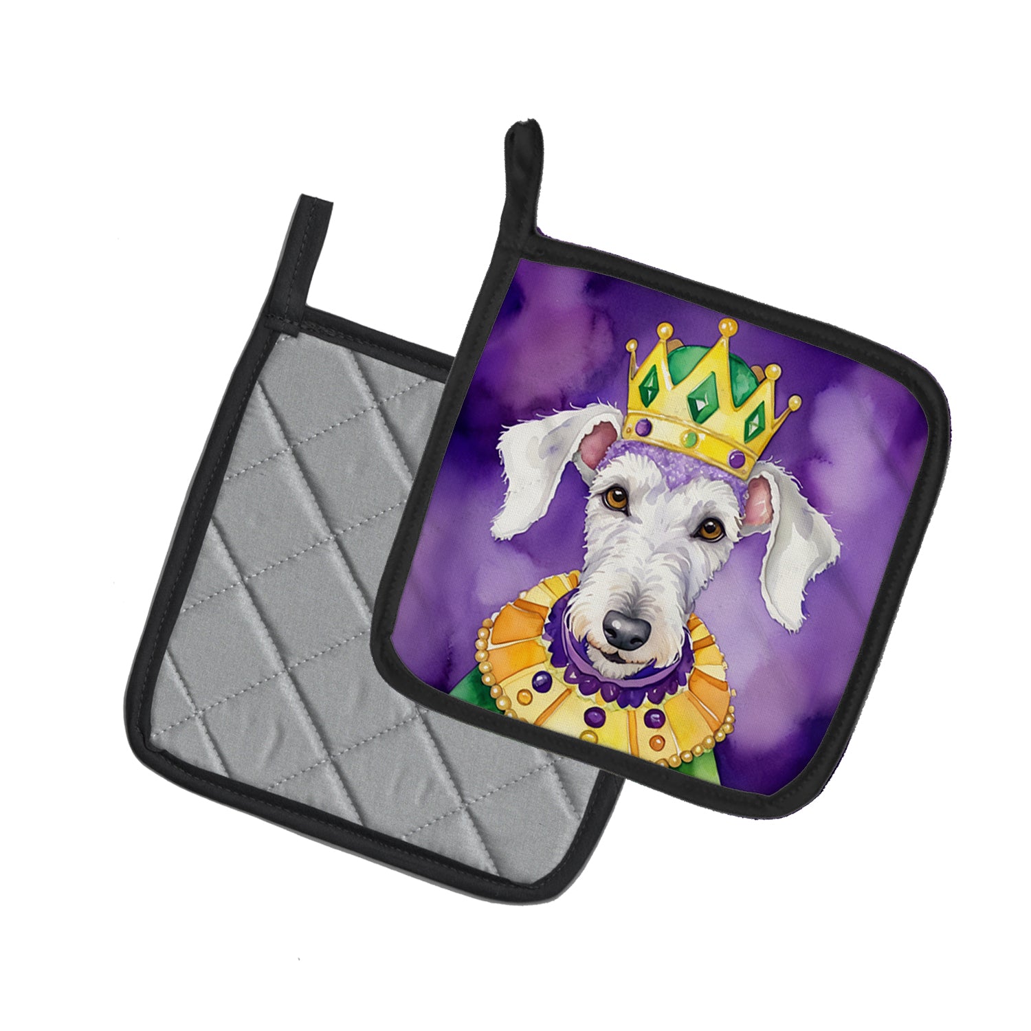 Caroline's Treasures Bedlington Terrier King of Mardi Gras Pot Holders - Set of 2 Decorative Kitchen Helpers | Made in the USA