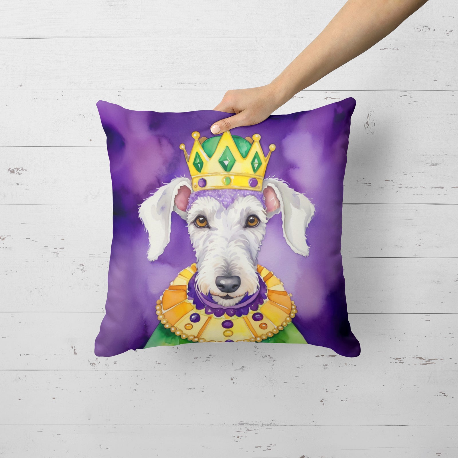 Caroline's Treasures Bedlington Terrier King of Mardi Gras Throw Pillow