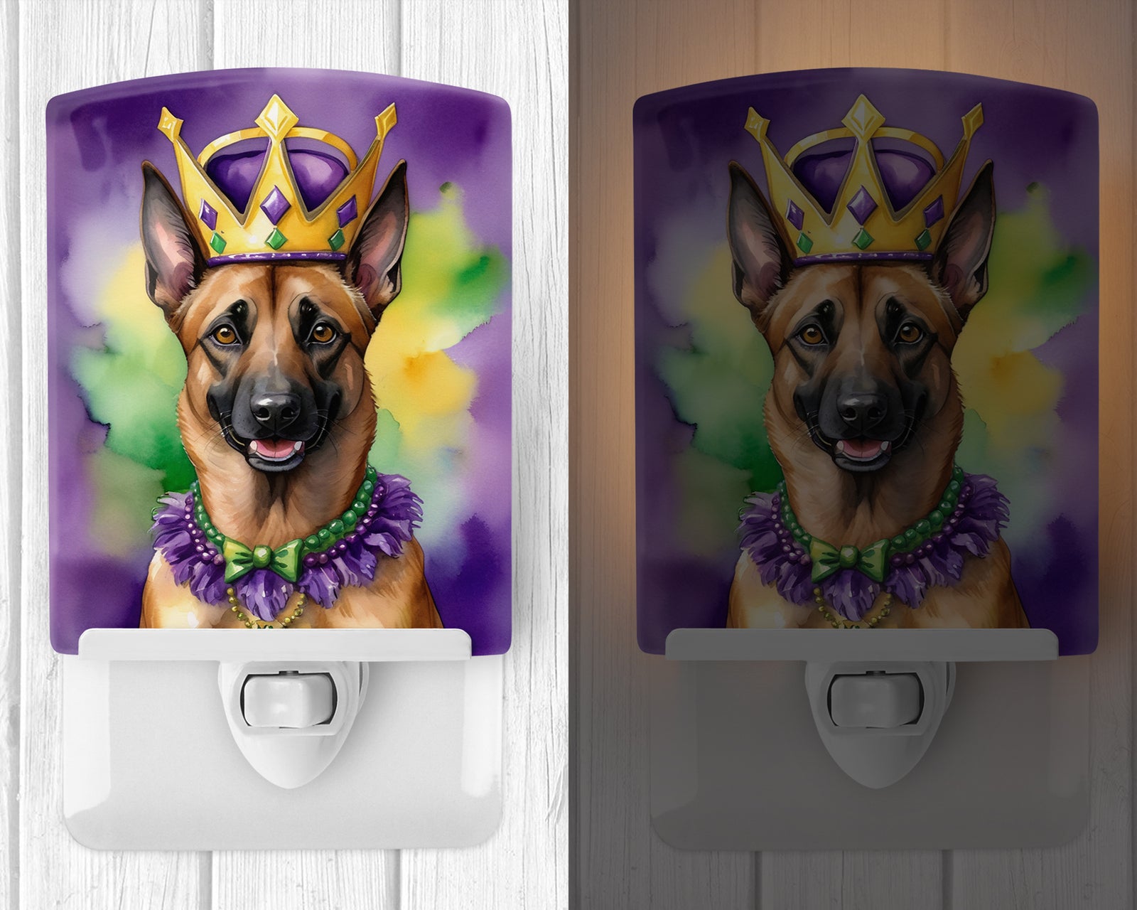 Caroline's Treasures Belgian Malinois King of Mardi Gras Ceramic Night Light