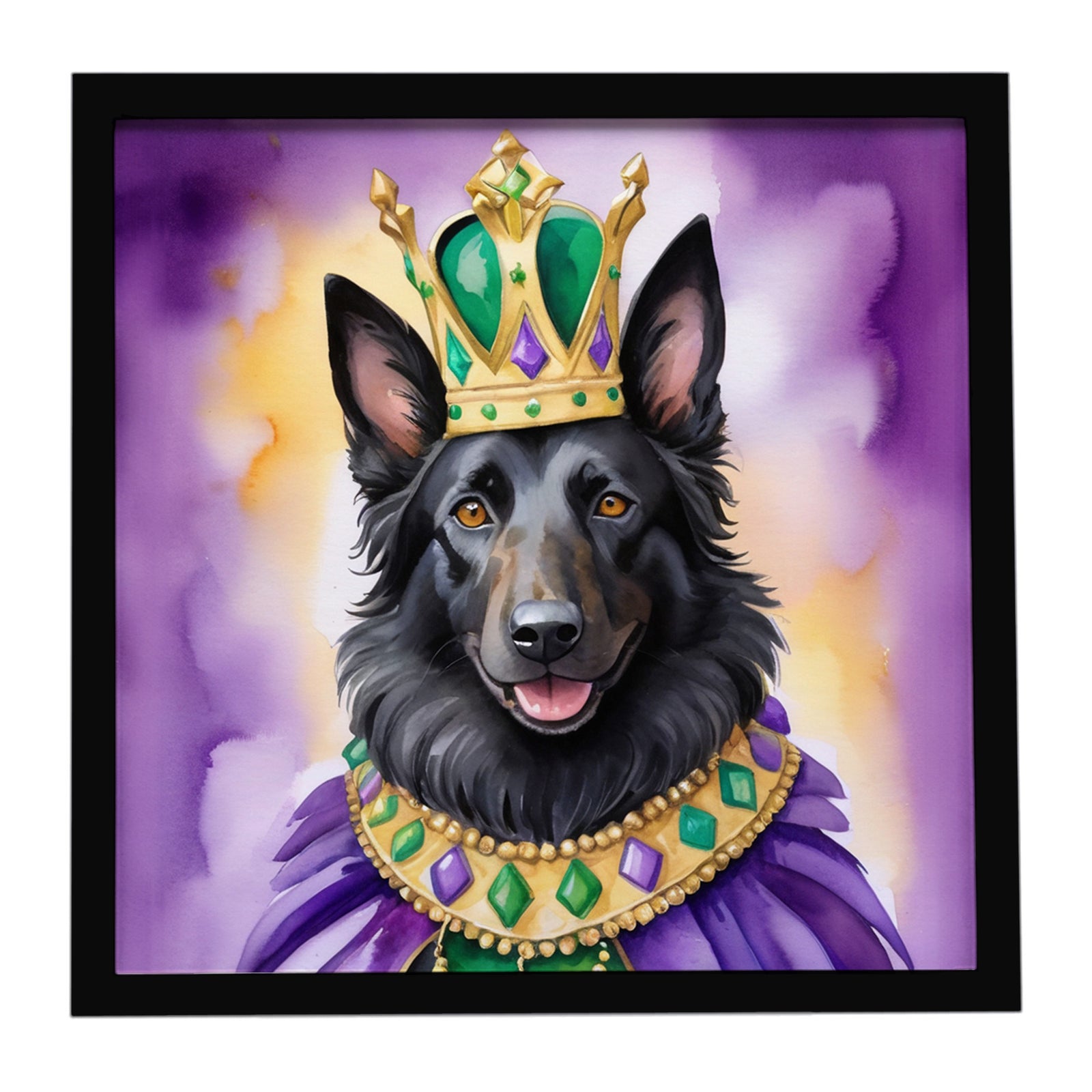 Caroline's Treasures Belgian Sheepdog King of Mardi Gras Framed Metal Print