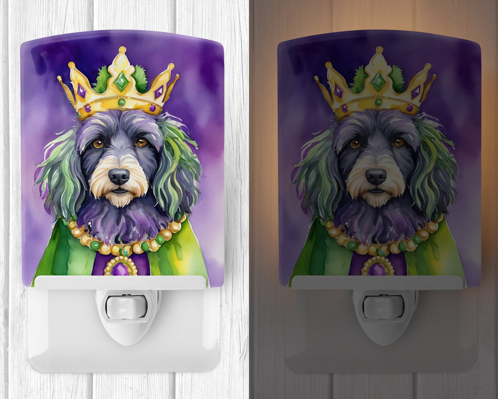 Caroline's Treasures Bergamasco Sheepdog King of Mardi Gras Ceramic Night Light
