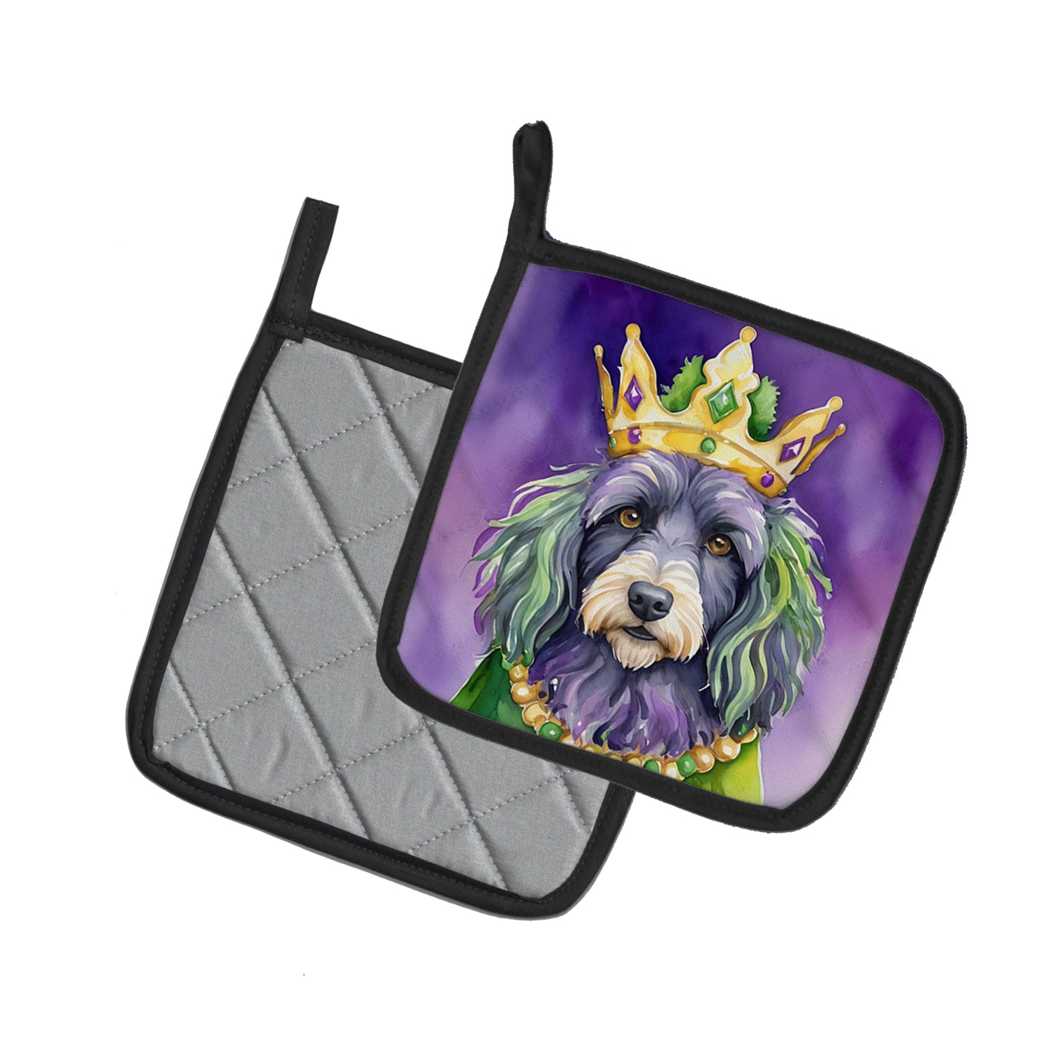 Caroline's Treasures Bergamasco Sheepdog King of Mardi Gras Pot Holders - Set of 2 Decorative Kitchen Helpers | Made in the USA