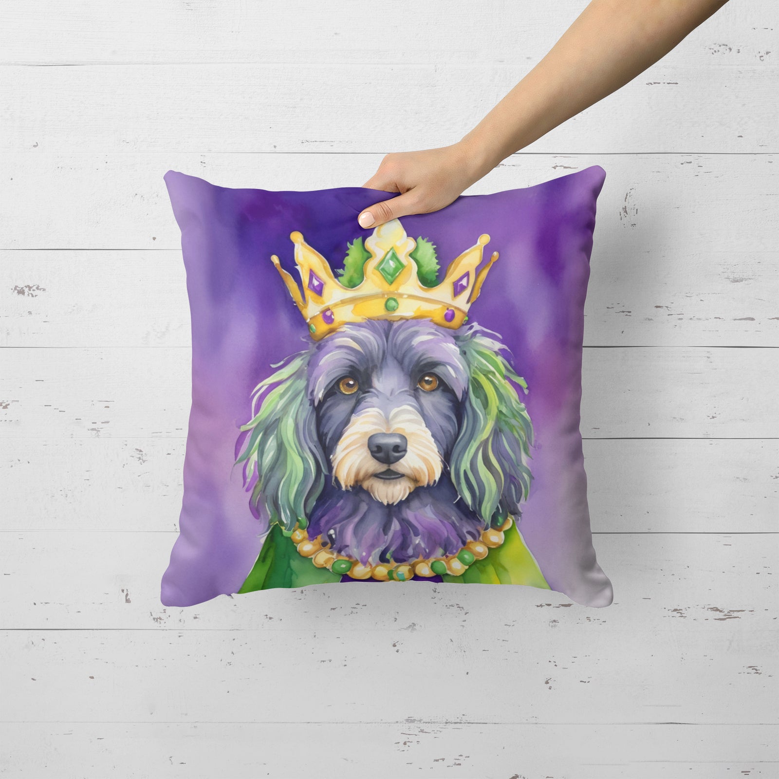 Caroline's Treasures Bergamasco Sheepdog King of Mardi Gras Throw Pillow
