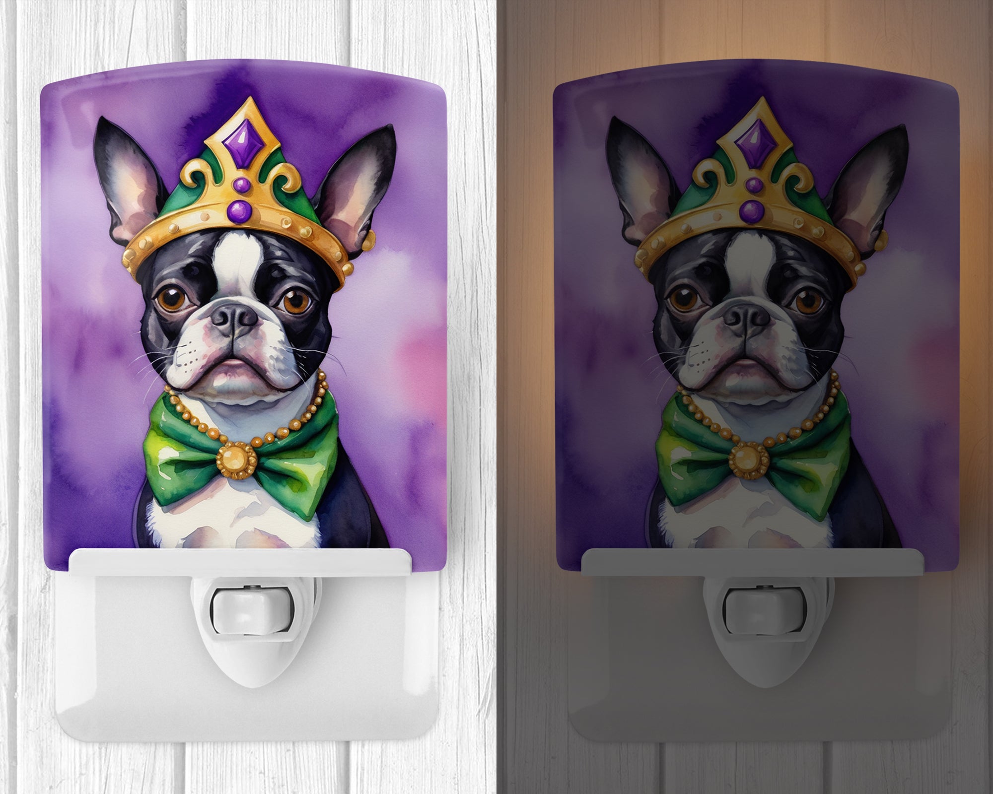 Boston Terrier King of Mardi Gras Ceramic Night Light