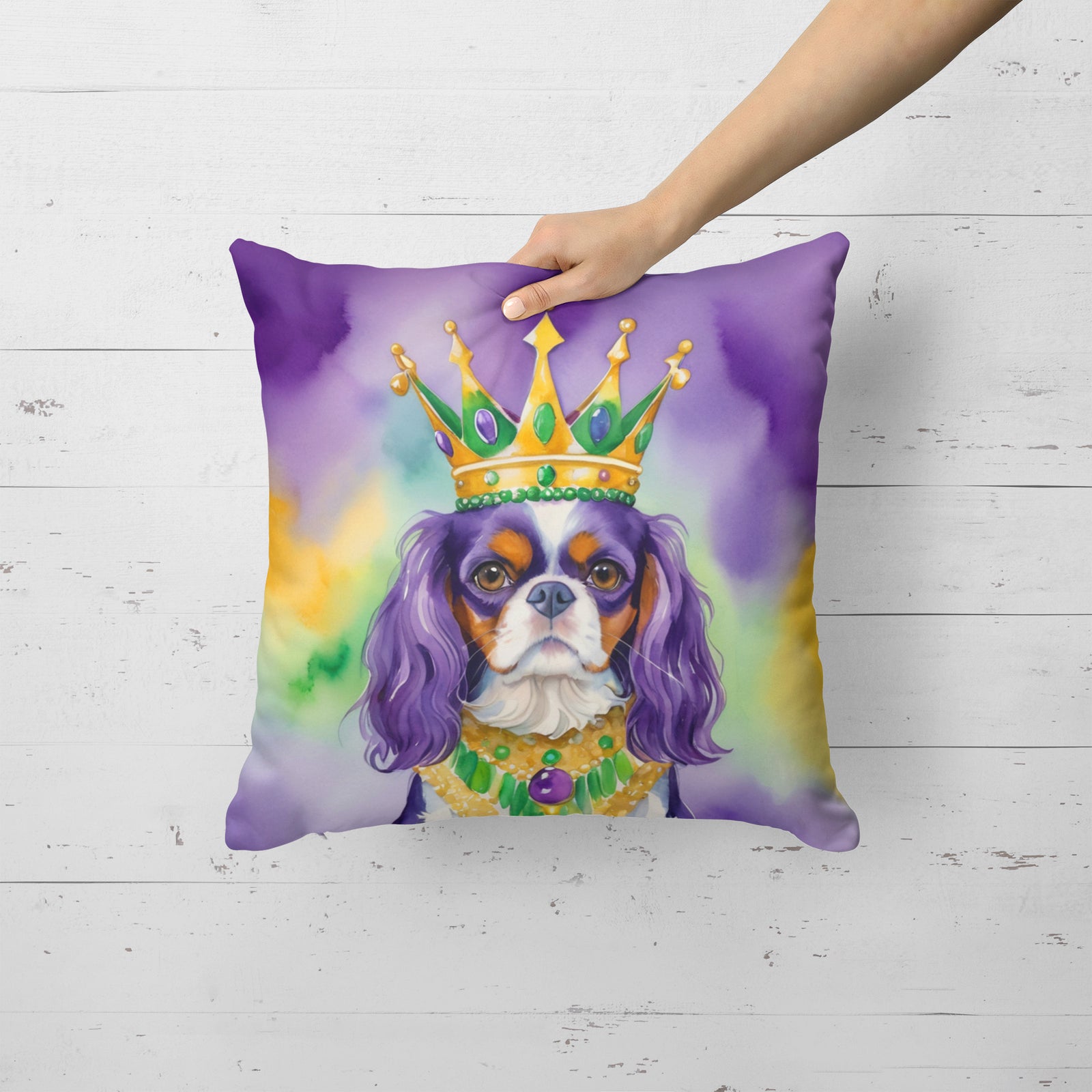 Caroline's Treasures Cavalier Spaniel King of Mardi Gras Throw Pillow