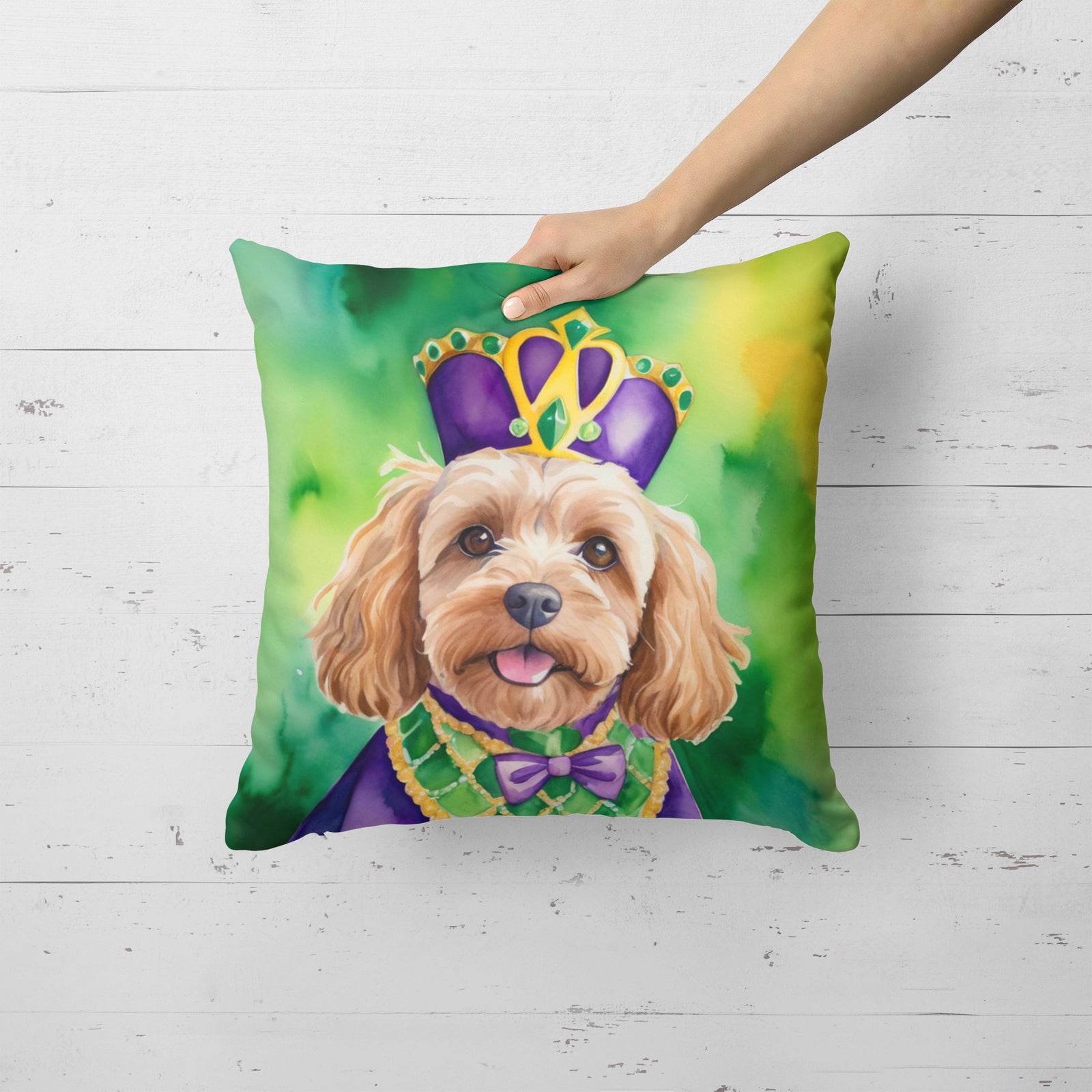 Caroline's Treasures Cockapoo King of Mardi Gras Throw Pillow