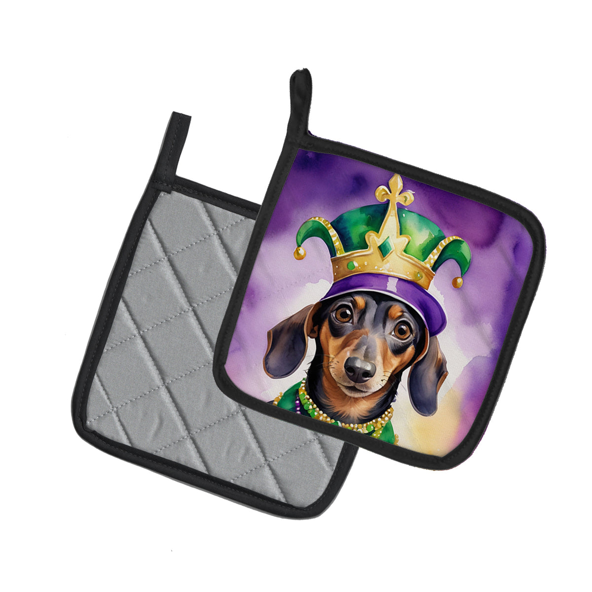 Caroline's Treasures Dachshund King of Mardi Gras Pot Holders - Set of 2 Decorative Kitchen Helpers | Made in the USA
