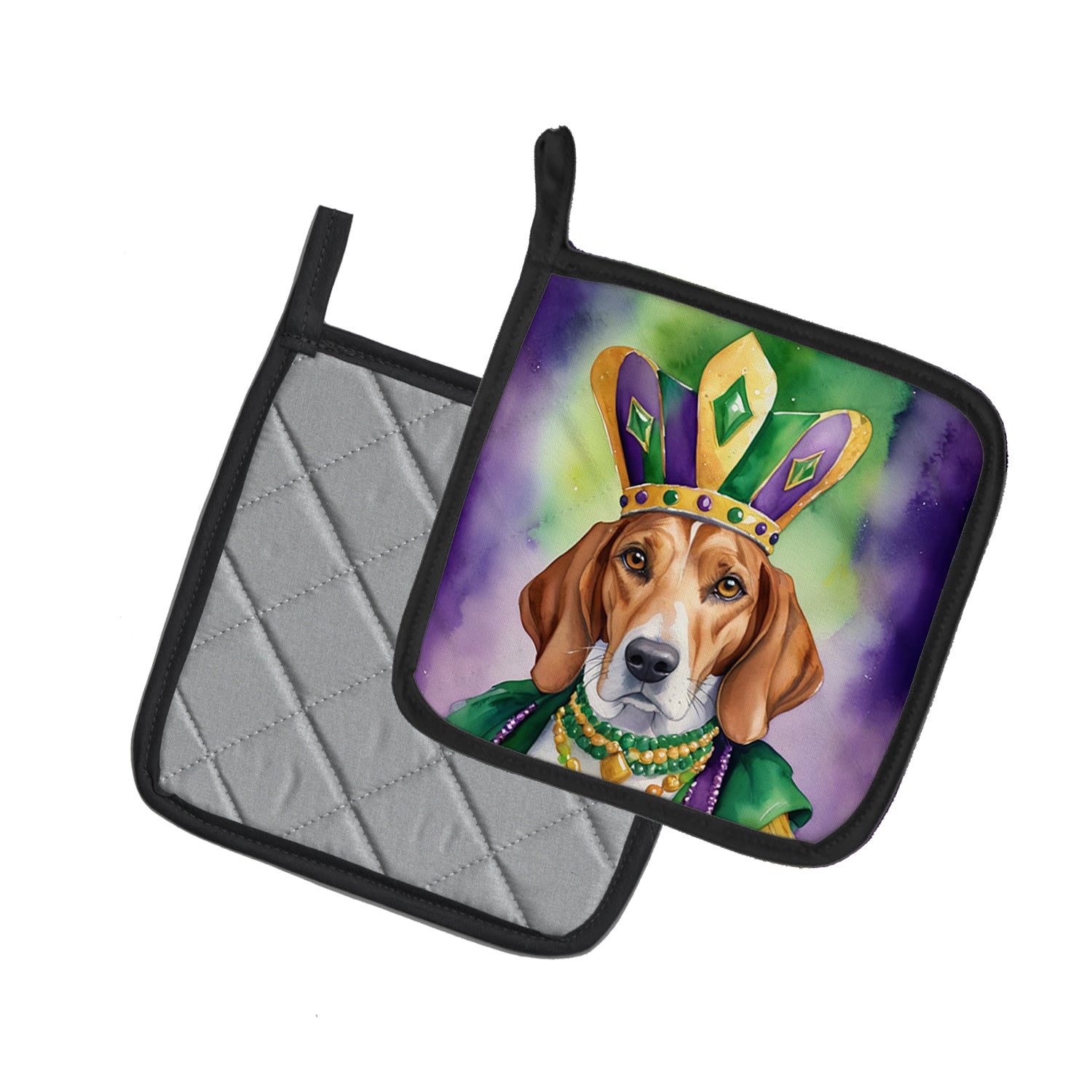 Caroline's Treasures English Foxhound King of Mardi Gras Pot Holders - Set of 2 Decorative Kitchen Helpers | Made in the USA