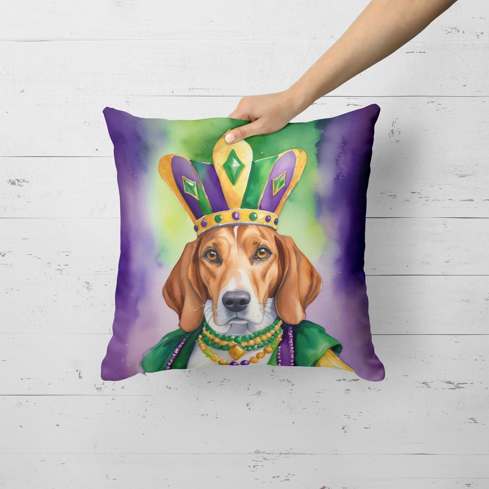 Caroline's Treasures English Foxhound King of Mardi Gras Throw Pillow