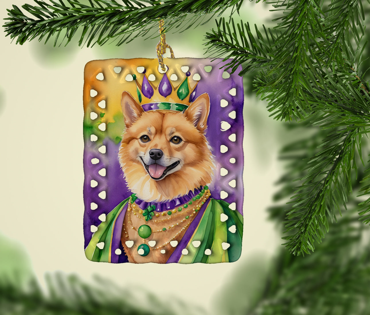 Caroline's Treasures Finnish Spitz King of Mardi Gras Porcelain Ornament