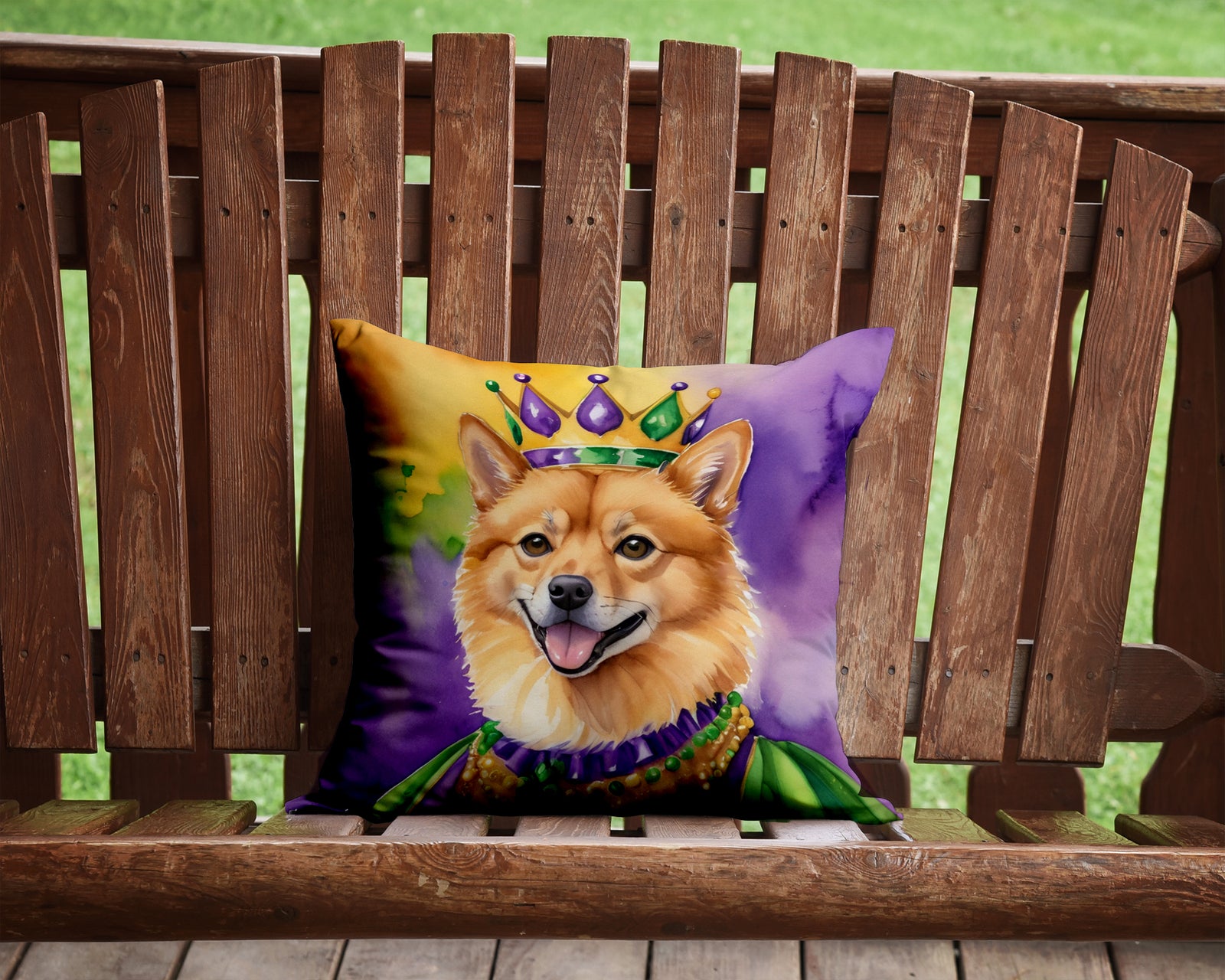 Caroline's Treasures Finnish Spitz King of Mardi Gras Throw Pillow - 14x14 Decorative Pillow – Art for Your Home & Patio