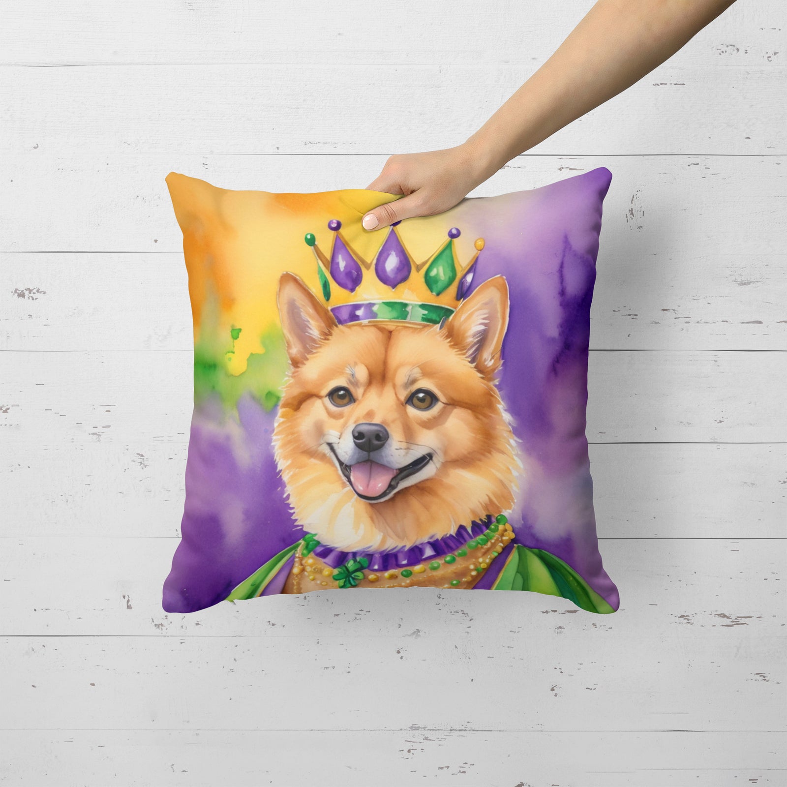 Caroline's Treasures Finnish Spitz King of Mardi Gras Throw Pillow