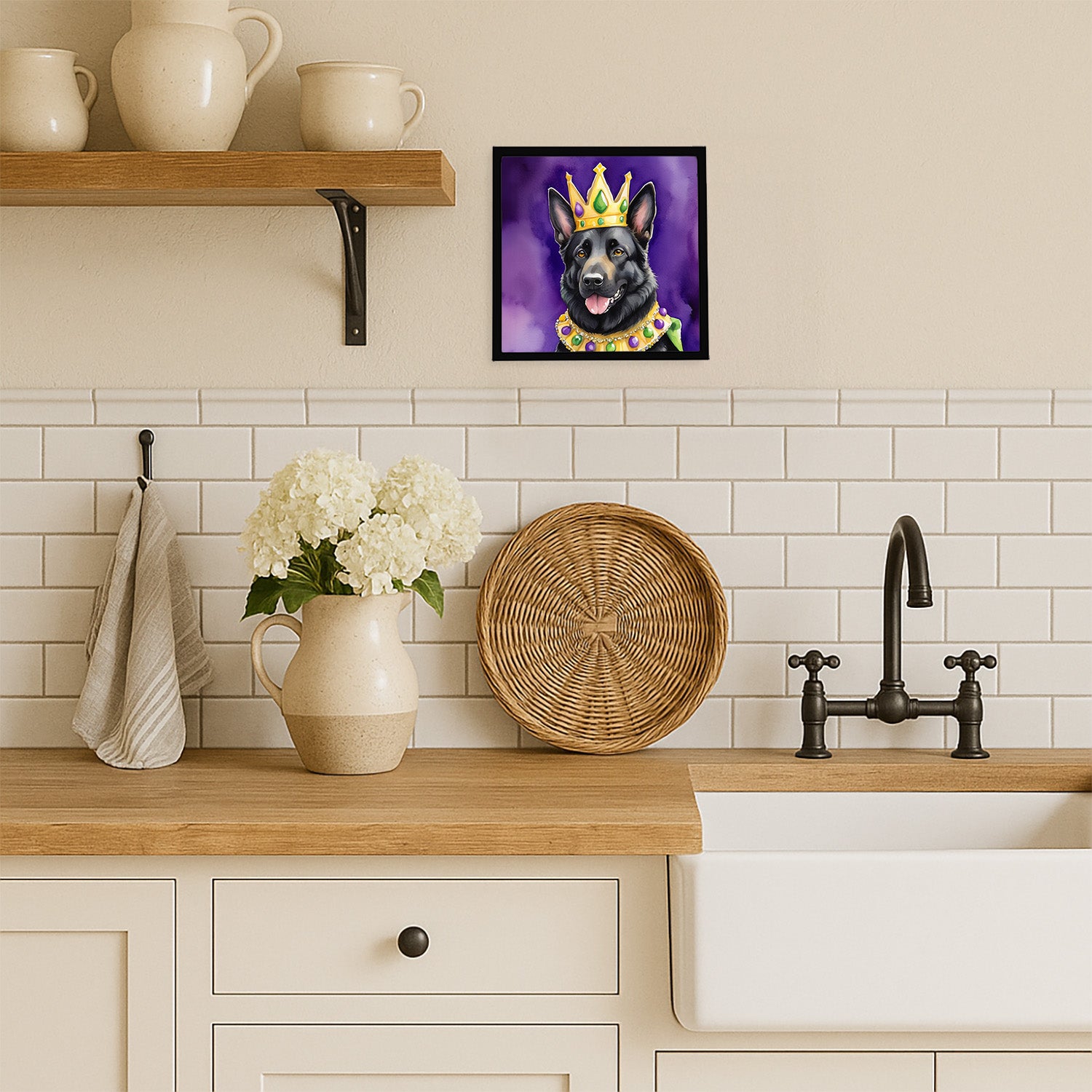 Caroline's Treasures Black German Shepherd King of Mardi Gras Framed Metal Print