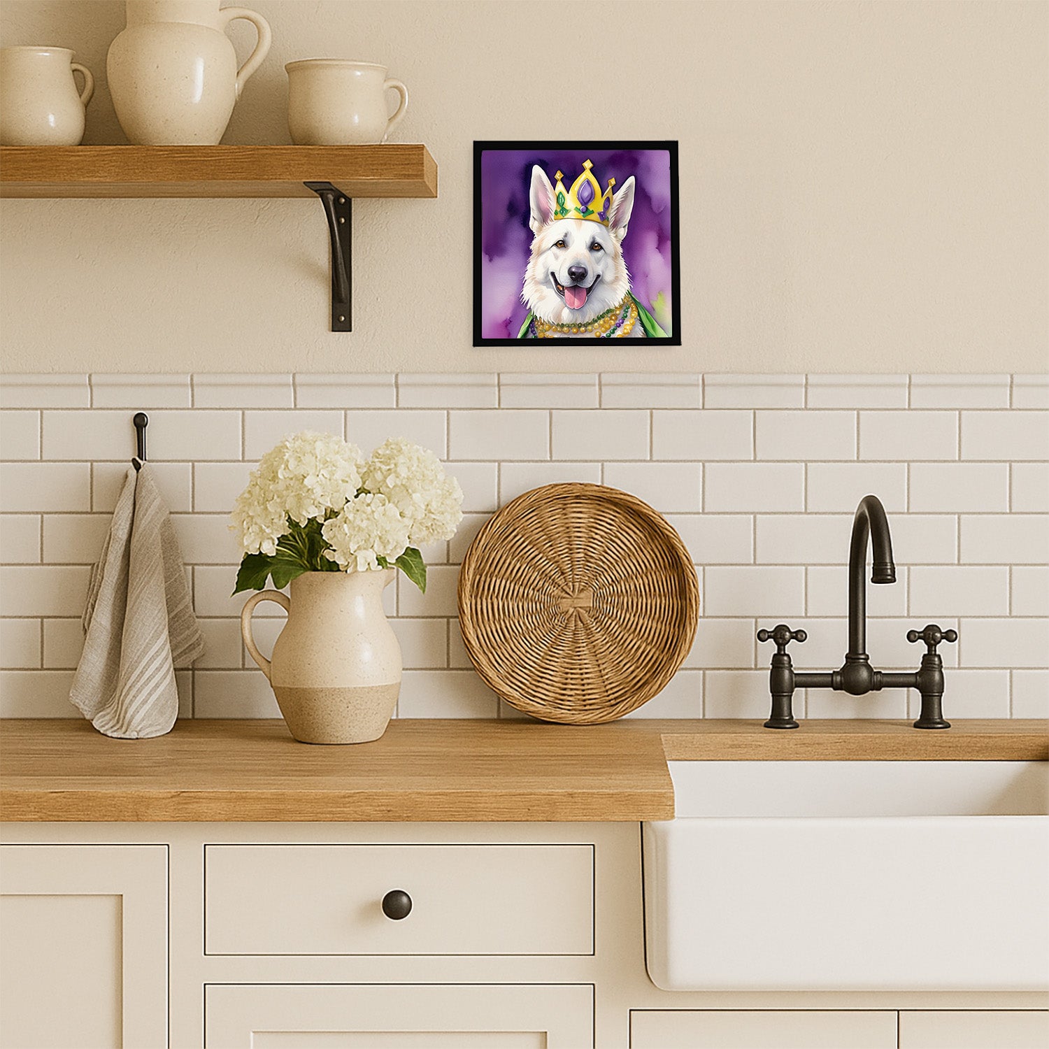 Caroline's Treasures White German Shepherd King of Mardi Gras Framed Metal Print