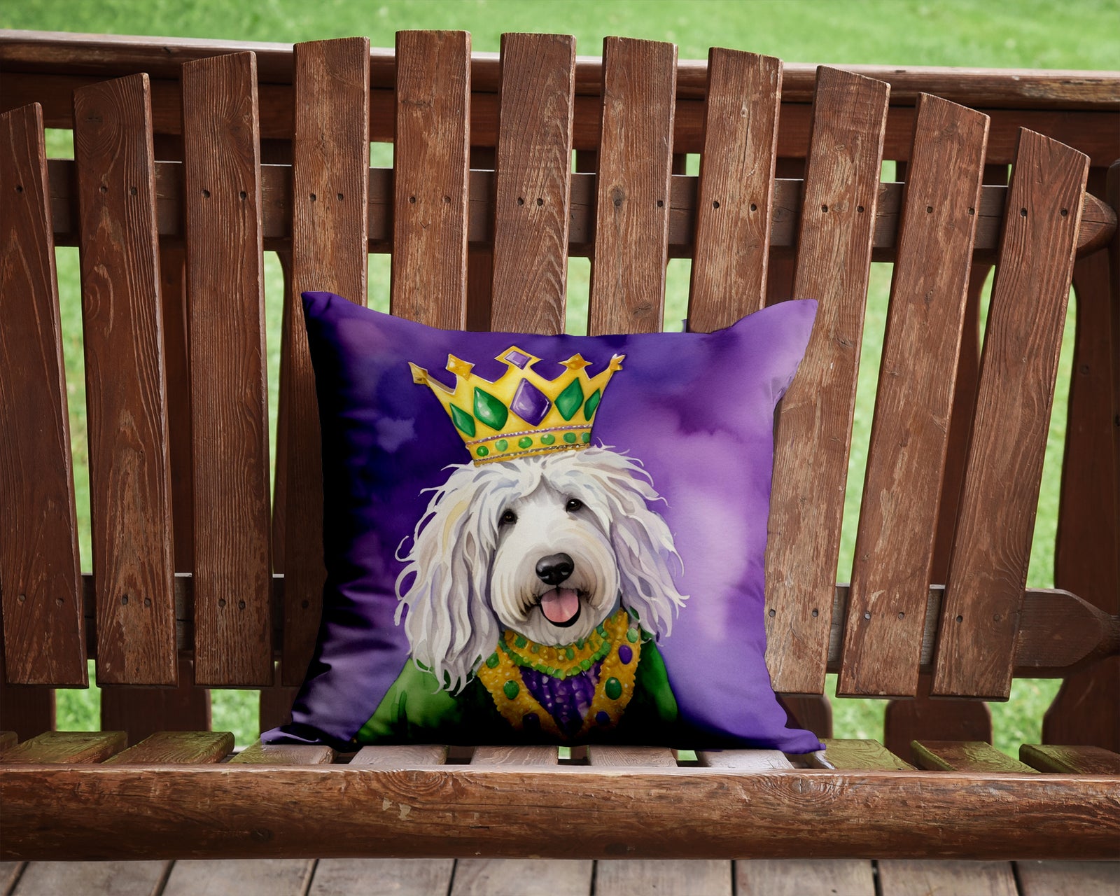 Caroline's Treasures Komondor King of Mardi Gras Throw Pillow - 14x14 Decorative Pillow – Art for Your Home & Patio