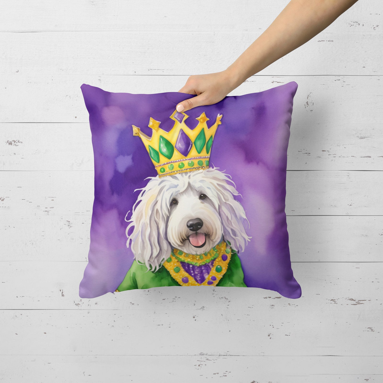Caroline's Treasures Komondor King of Mardi Gras Throw Pillow