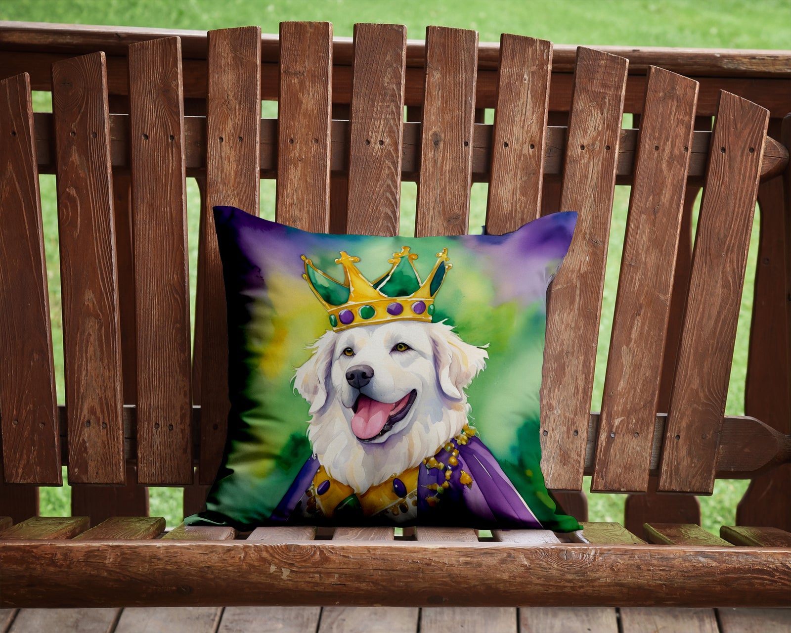 Caroline's Treasures Kuvasz King of Mardi Gras Throw Pillow - 14x14 Decorative Pillow – Art for Your Home & Patio