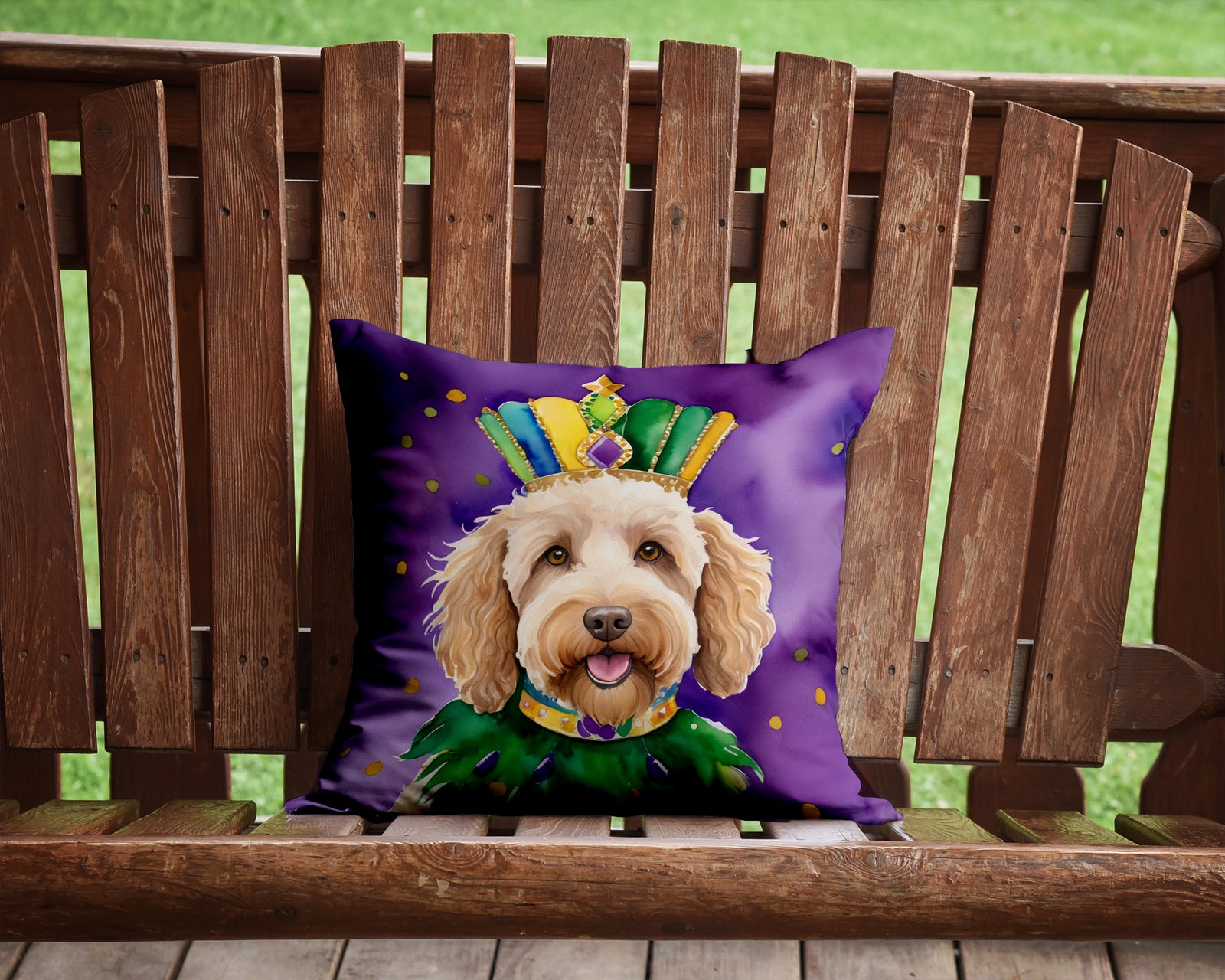 Caroline's Treasures Labradoodle King of Mardi Gras Throw Pillow - 14x14 Decorative Pillow – Art for Your Home & Patio