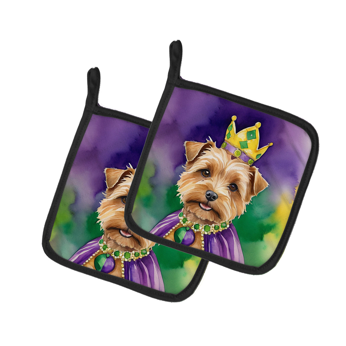 Caroline's Treasures Norfolk Terrier King of Mardi Gras Pot Holders - Set of 2 Decorative Kitchen Helpers | Made in the USA