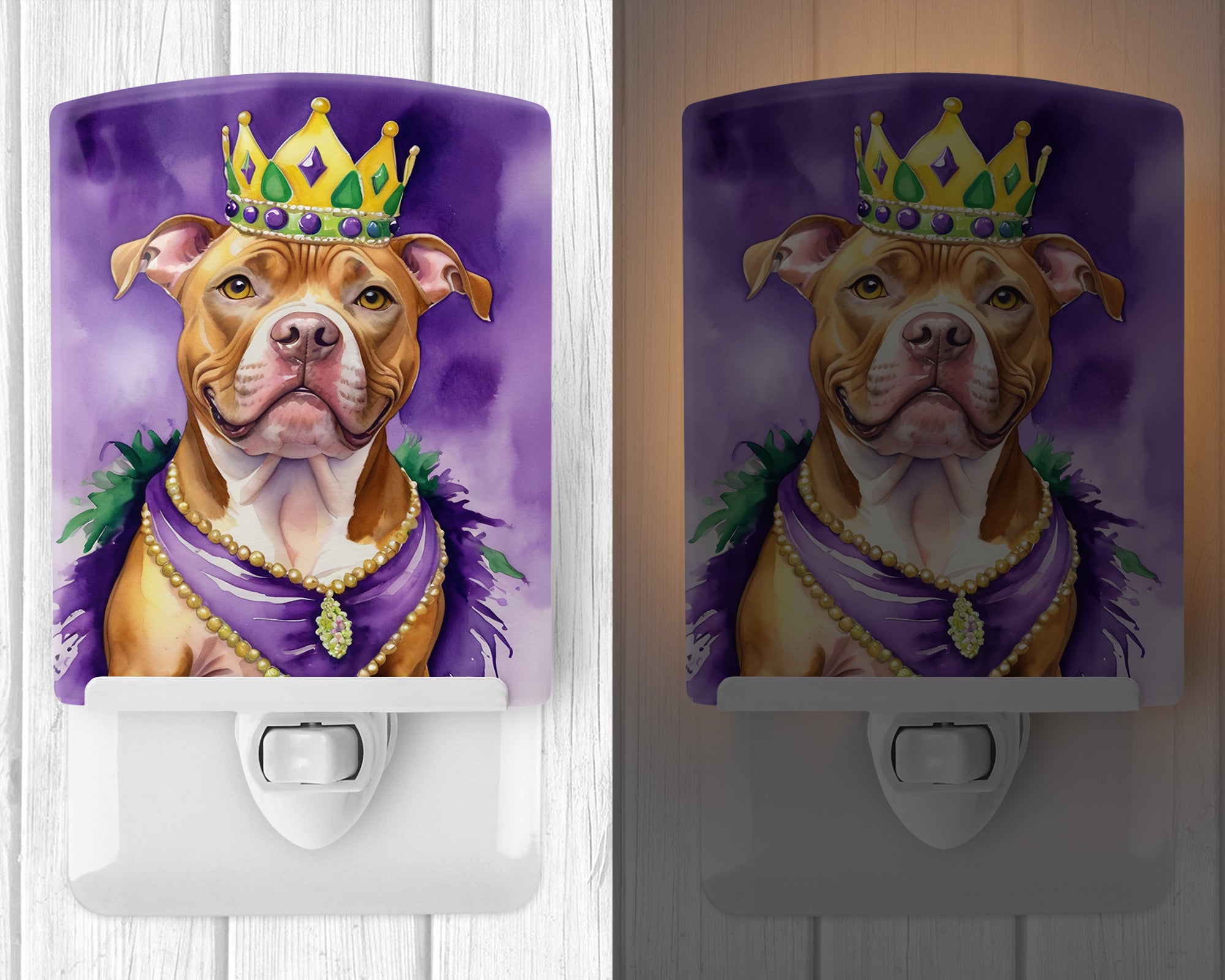 Caroline's Treasures Pit Bull Terrier King of Mardi Gras Ceramic Night Light