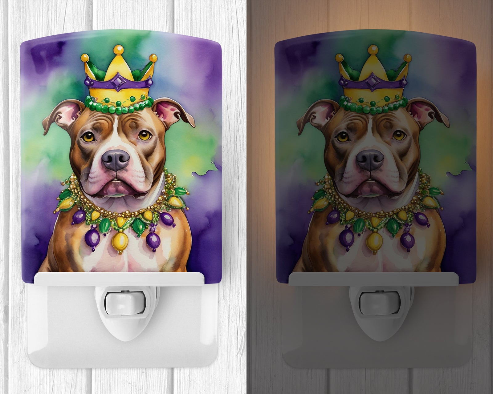Caroline's Treasures Pit Bull Terrier King of Mardi Gras Ceramic Night Light
