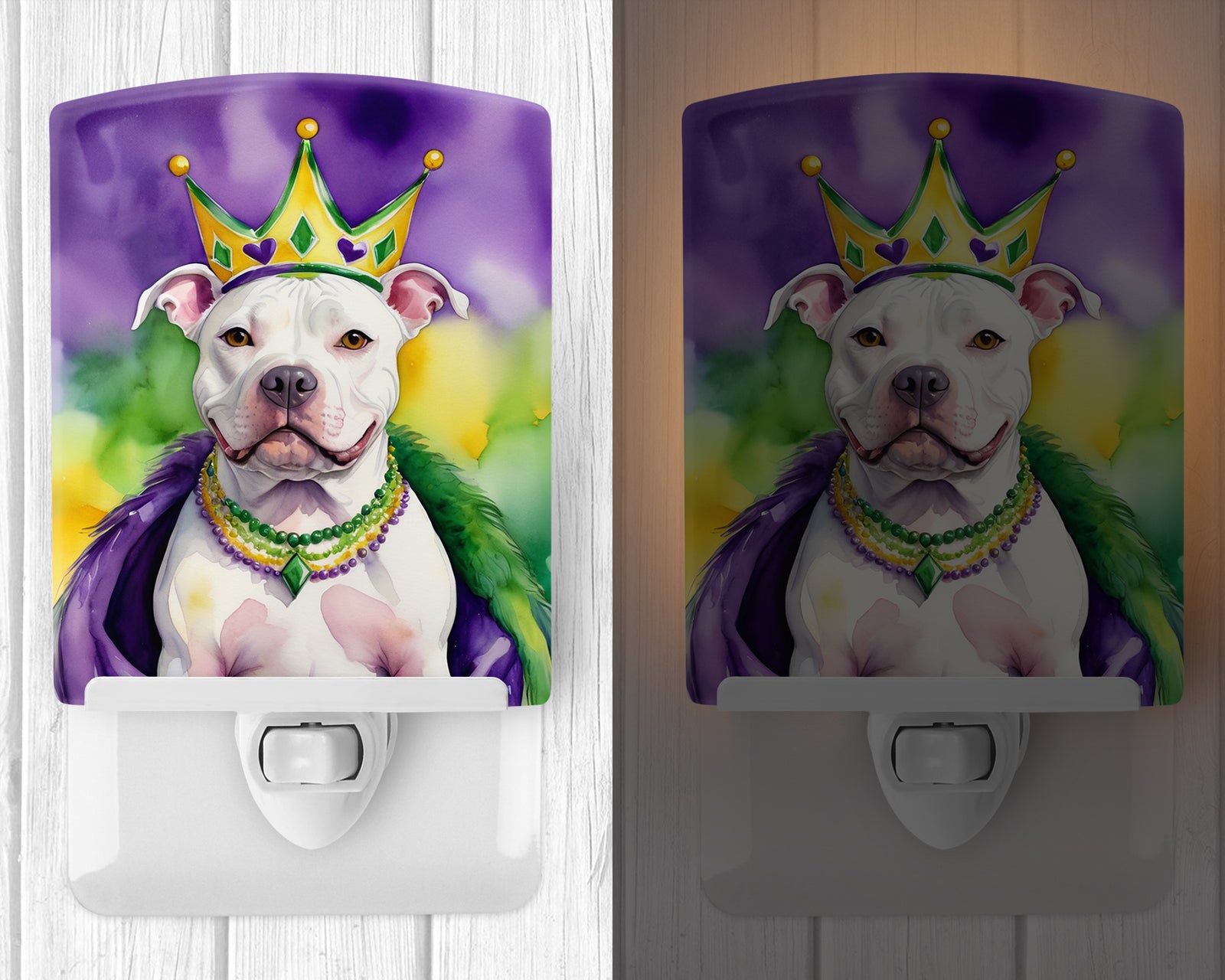 Caroline's Treasures Pit Bull Terrier King of Mardi Gras Ceramic Night Light
