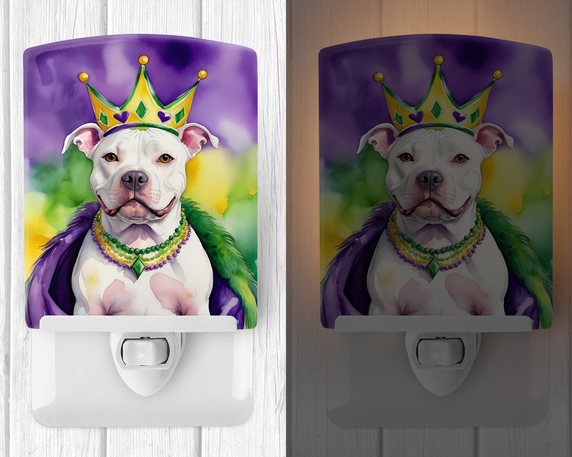 Caroline's Treasures Pit Bull Terrier King of Mardi Gras Ceramic Night Light