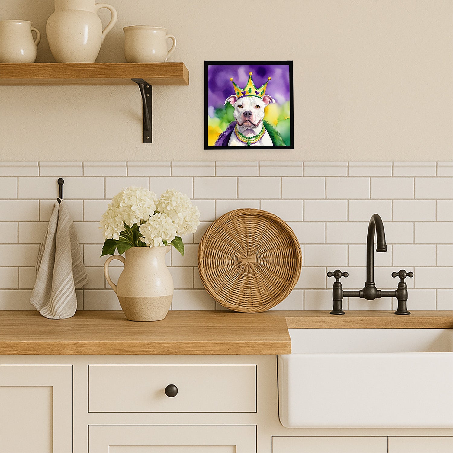 Caroline's Treasures Pit Bull Terrier King of Mardi Gras Framed Metal Print