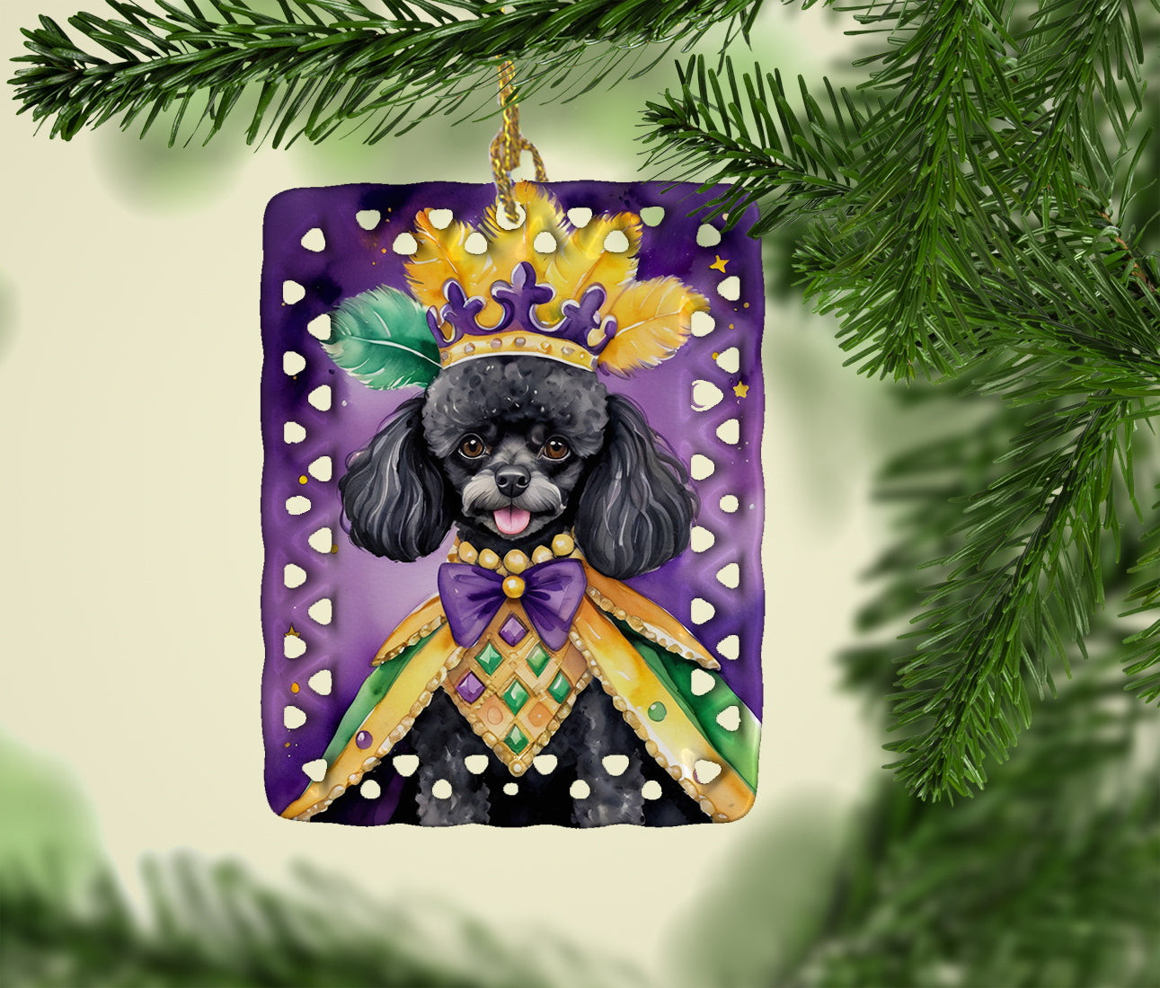 Caroline's Treasures Black Poodle King of Mardi Gras Porcelain Ornament