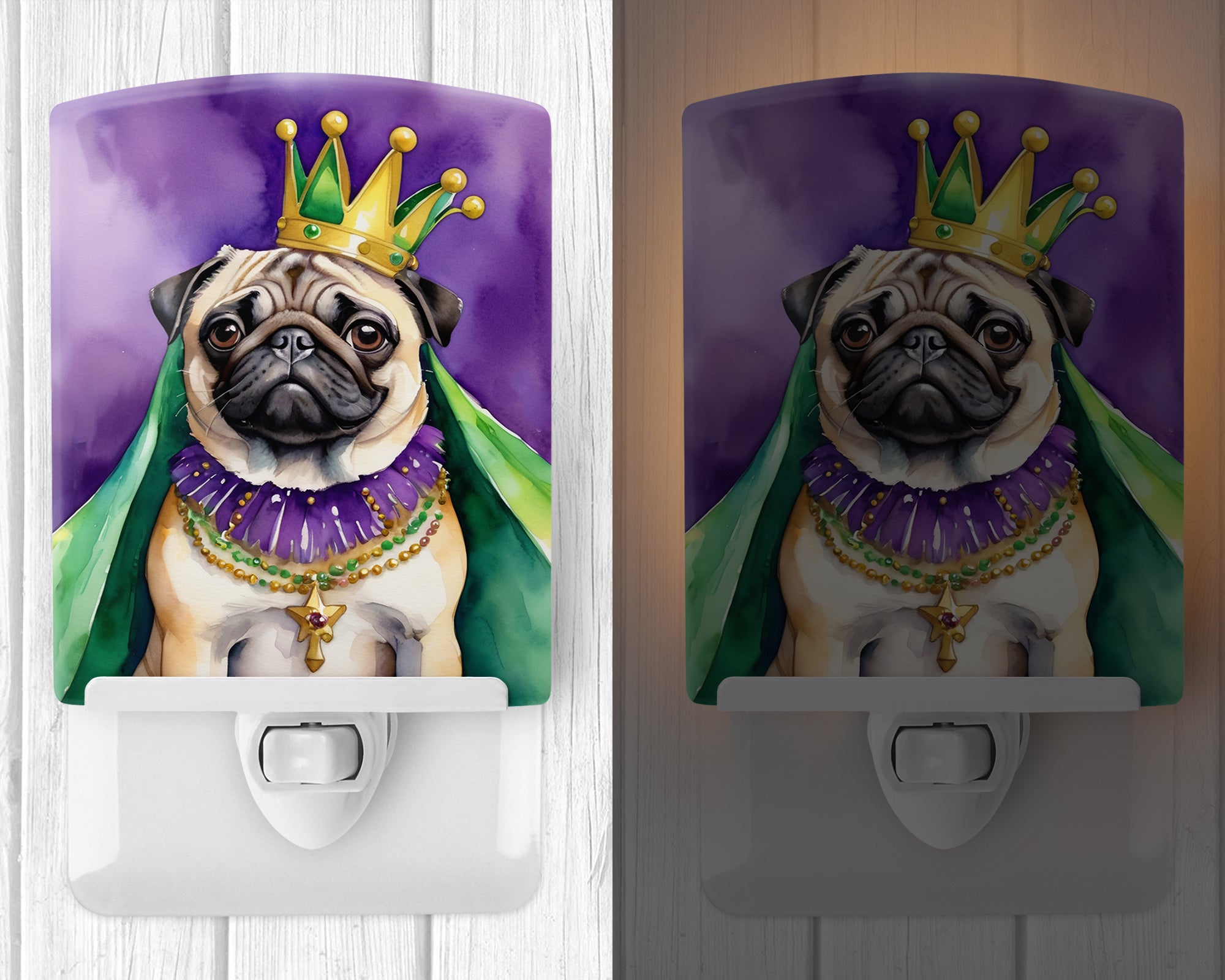 Pug King of Mardi Gras Ceramic Night Light