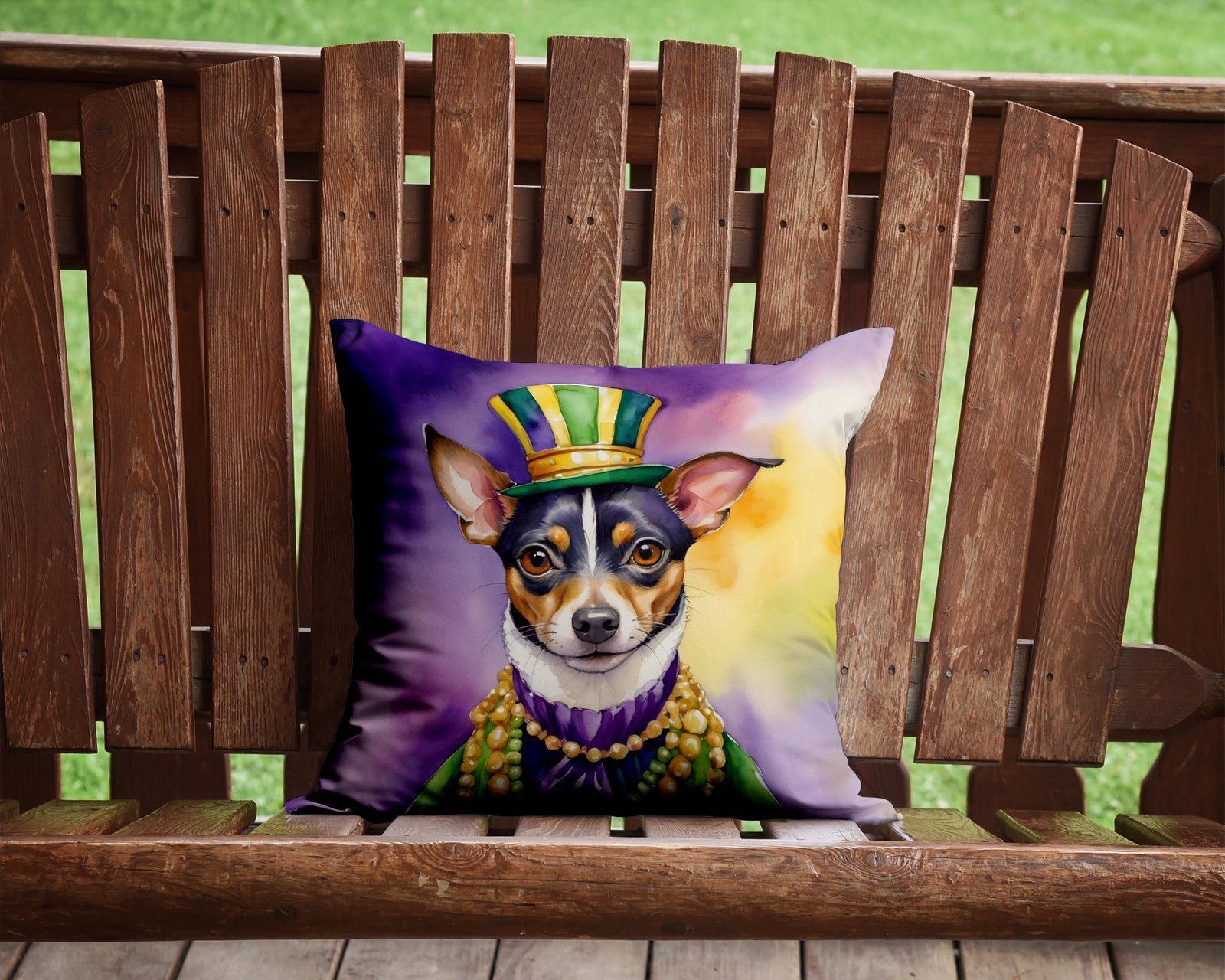 Caroline's Treasures Rat Terrier King of Mardi Gras Throw Pillow - 14x14 Decorative Pillow – Art for Your Home & Patio