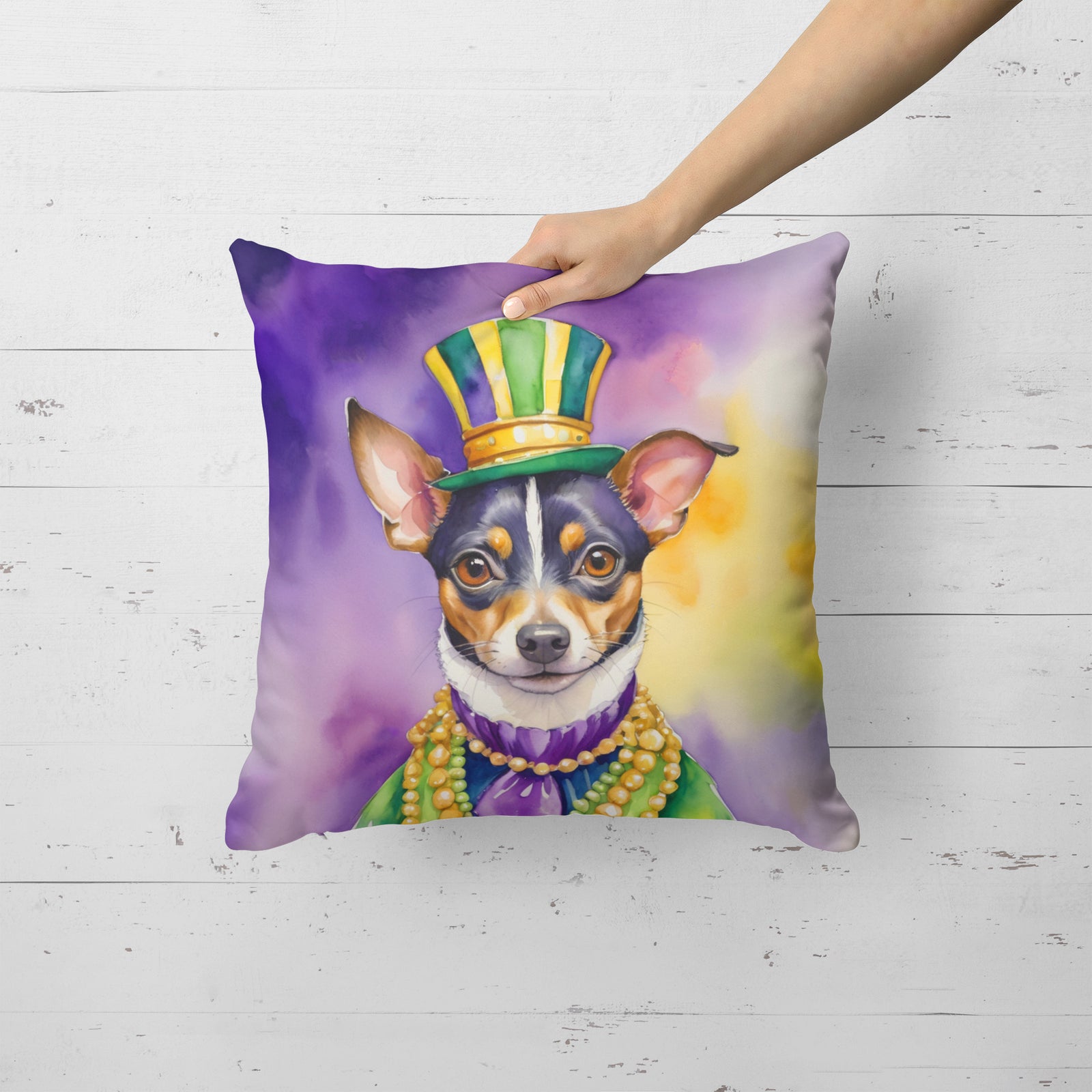 Caroline's Treasures Rat Terrier King of Mardi Gras Throw Pillow