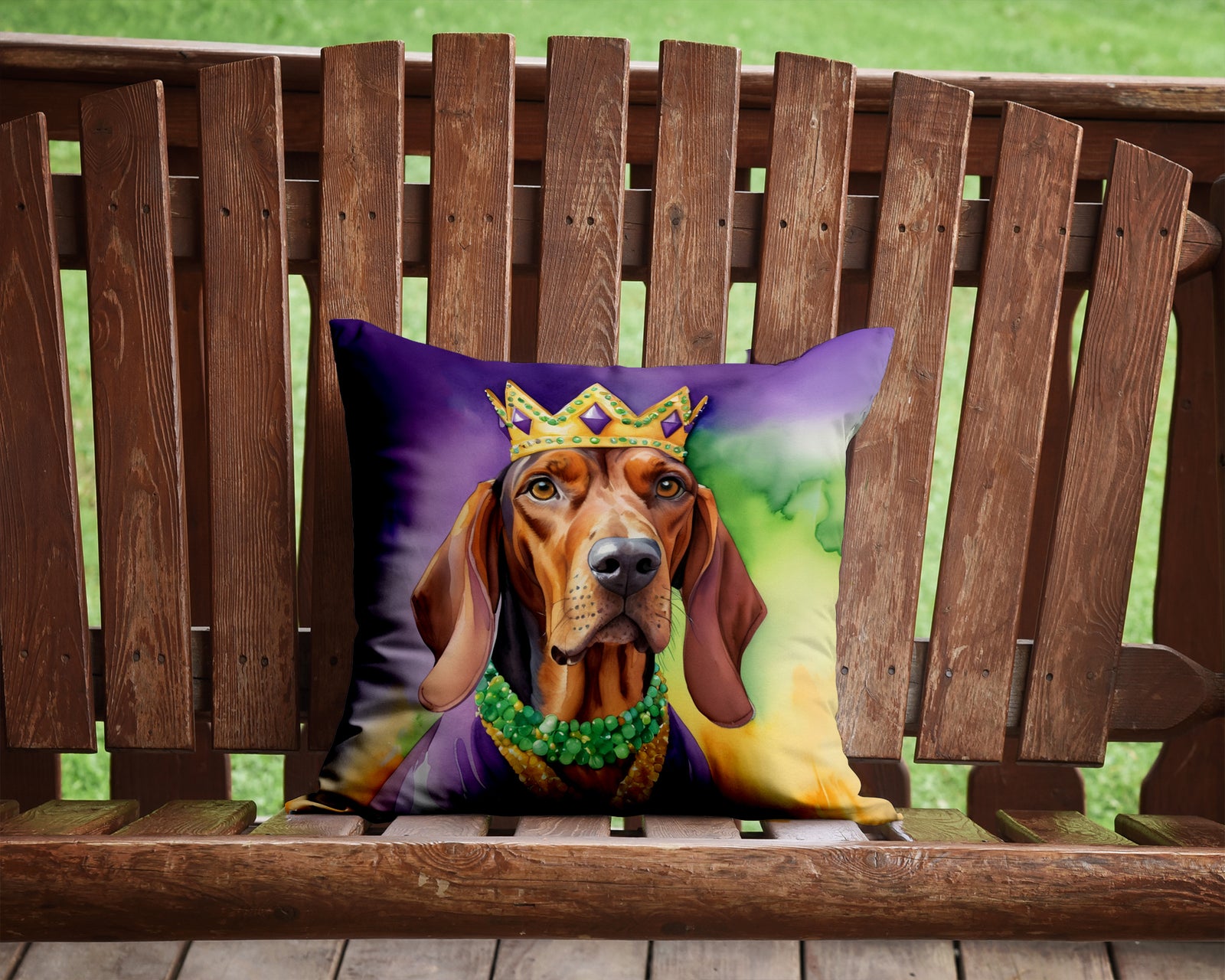 Caroline's Treasures Redbone Coonhound King of Mardi Gras Throw Pillow - 14x14 Decorative Pillow – Art for Your Home & Patio