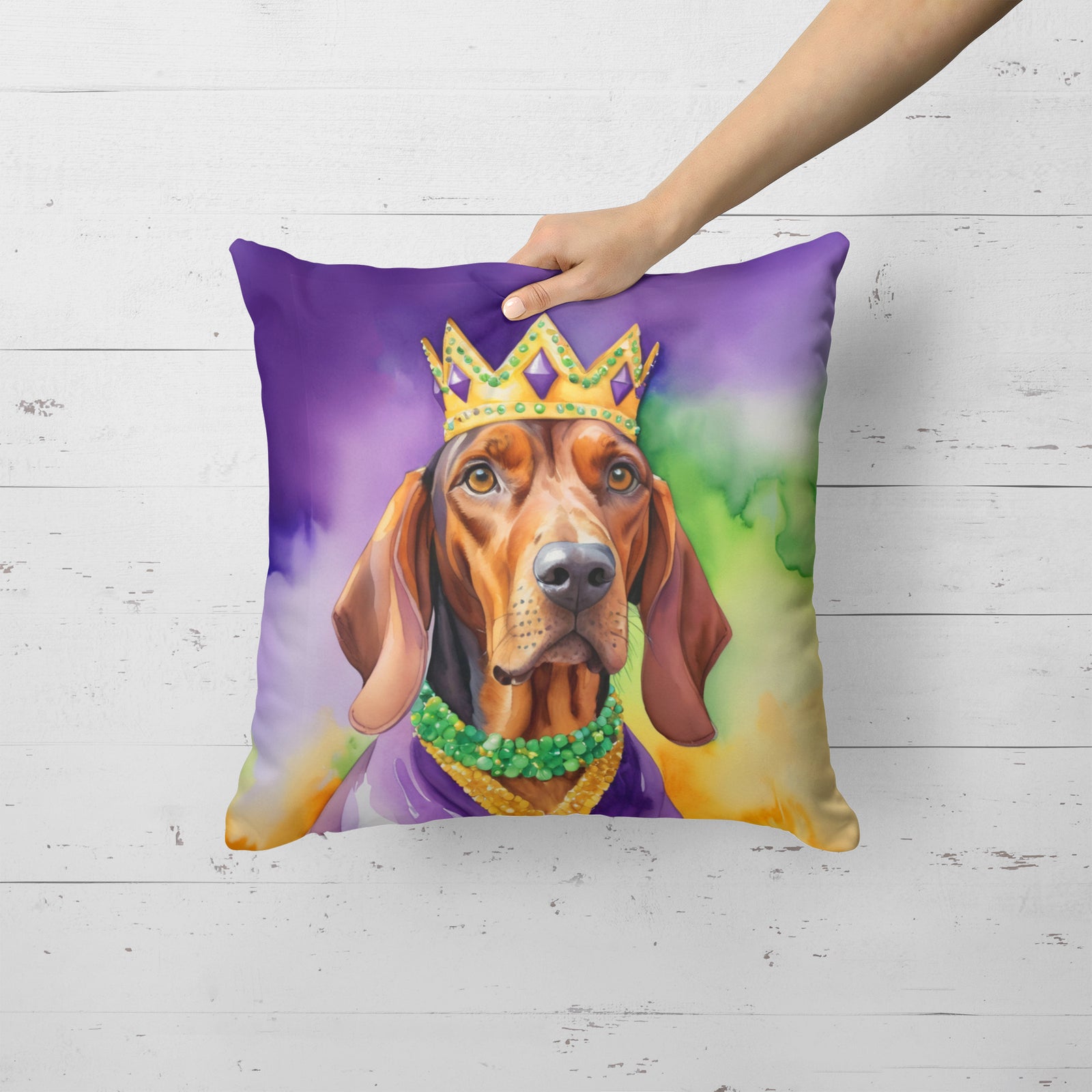 Caroline's Treasures Redbone Coonhound King of Mardi Gras Throw Pillow