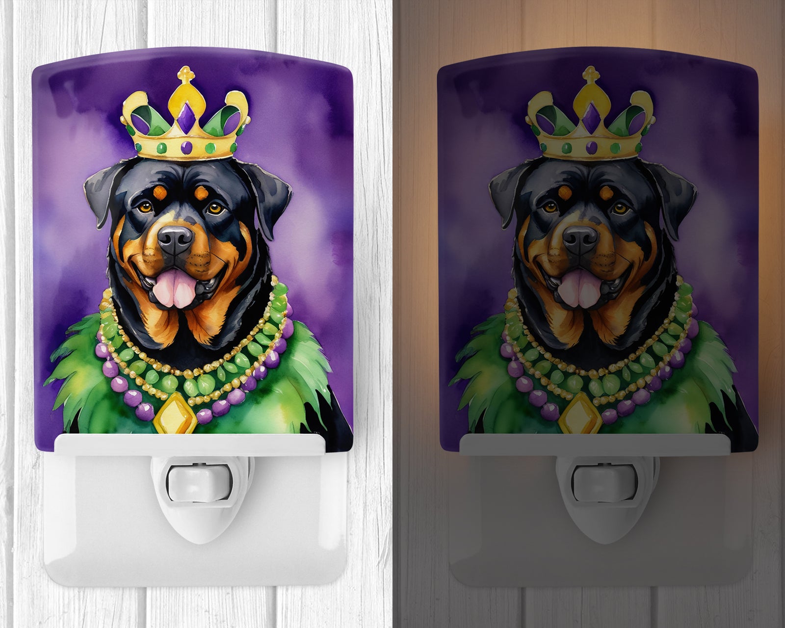 Caroline's Treasures Rottweiler King of Mardi Gras Ceramic Night Light