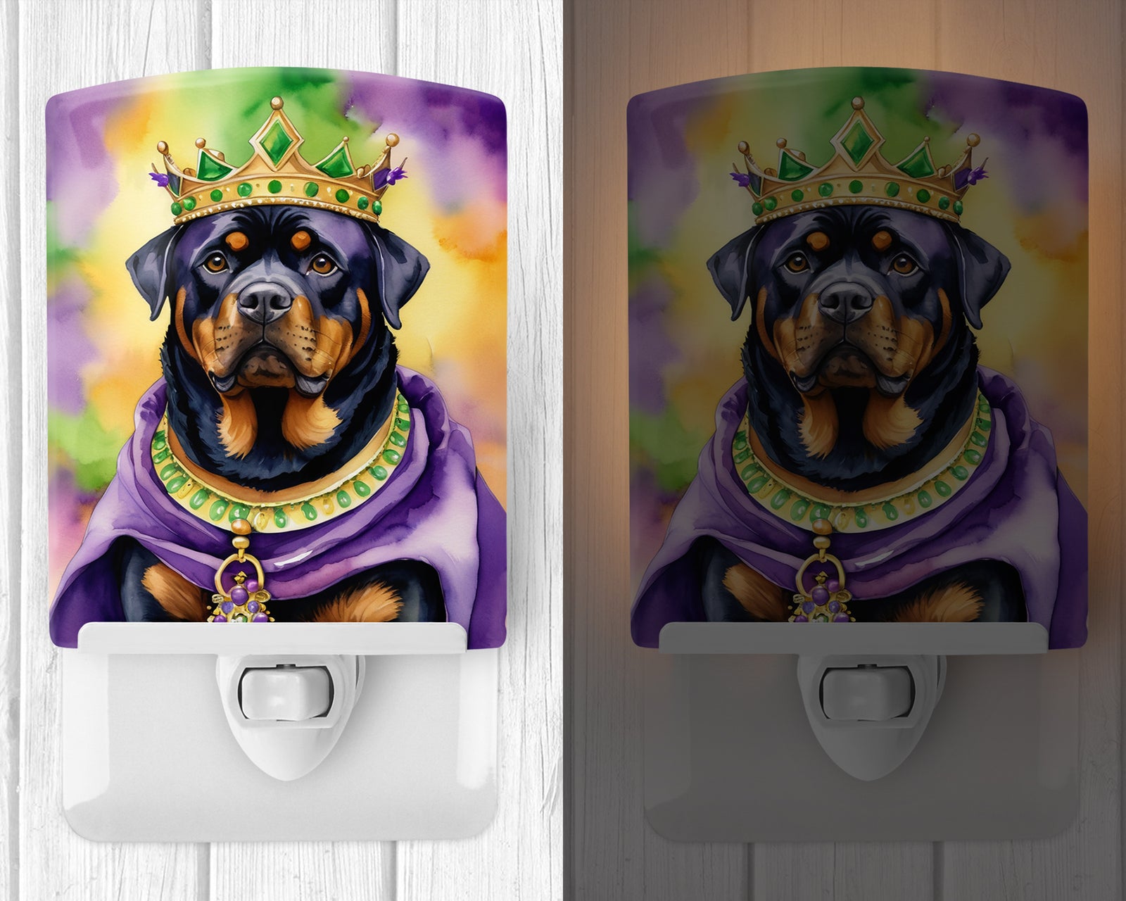 Caroline's Treasures Rottweiler King of Mardi Gras Ceramic Night Light