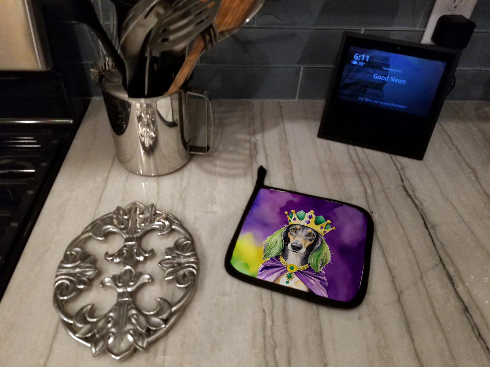 Caroline's Treasures Saluki King of Mardi Gras Pot Holders - Set of 2 Decorative Kitchen Helpers | Made in the USA