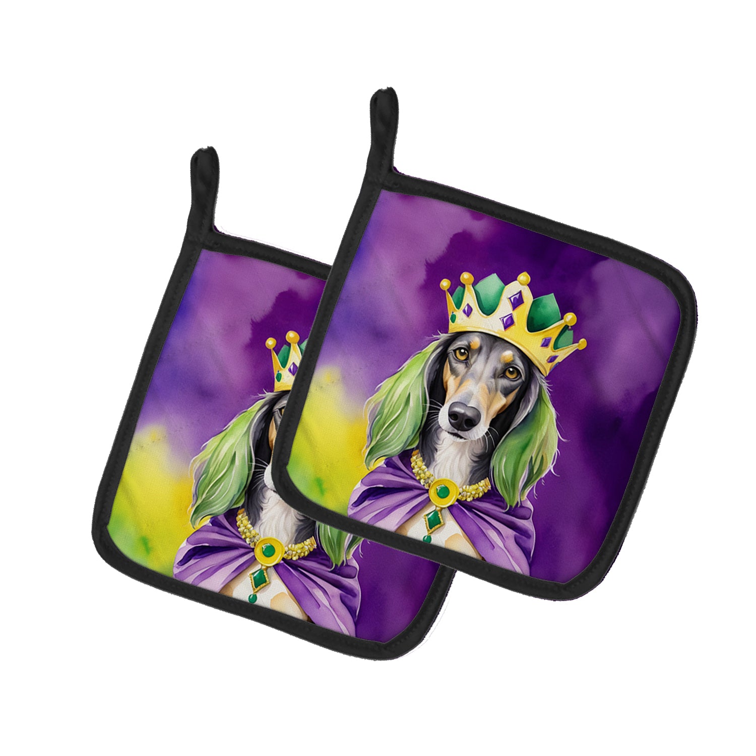 Caroline's Treasures Saluki King of Mardi Gras Pot Holders - Set of 2 Decorative Kitchen Helpers | Made in the USA