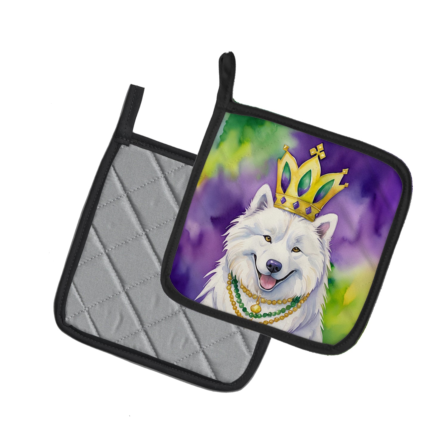 Caroline's Treasures Samoyed King of Mardi Gras Pot Holders - Set of 2 Decorative Kitchen Helpers | Made in the USA