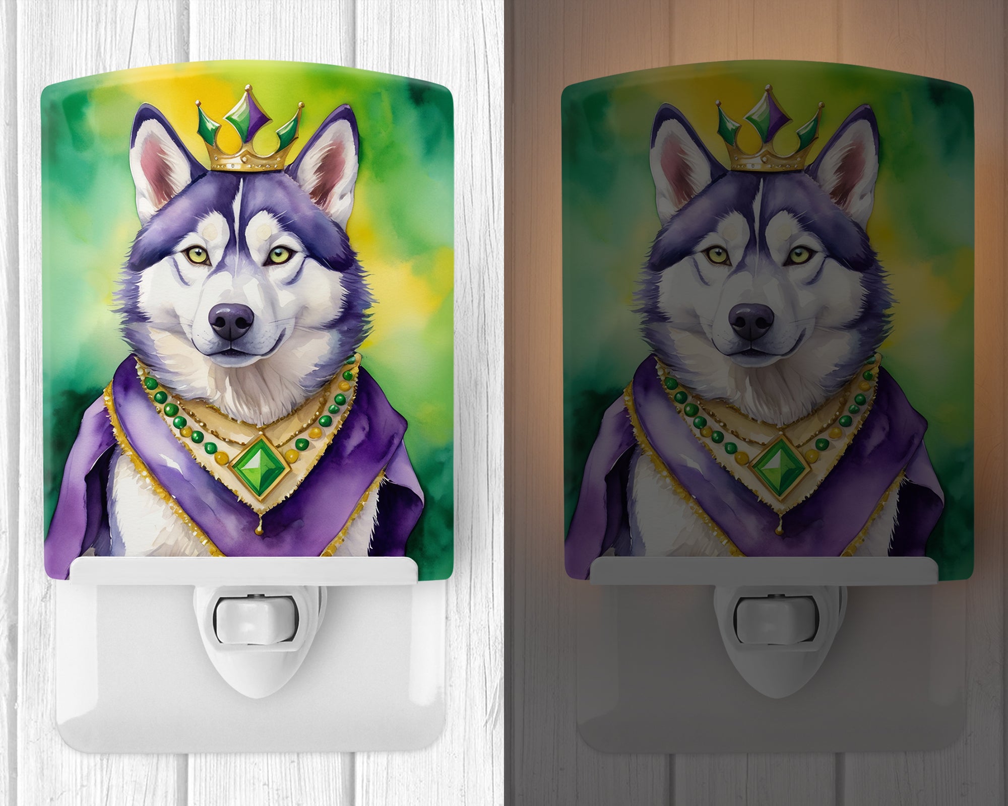 Buy this Siberian Husky King of Mardi Gras Ceramic Night Light