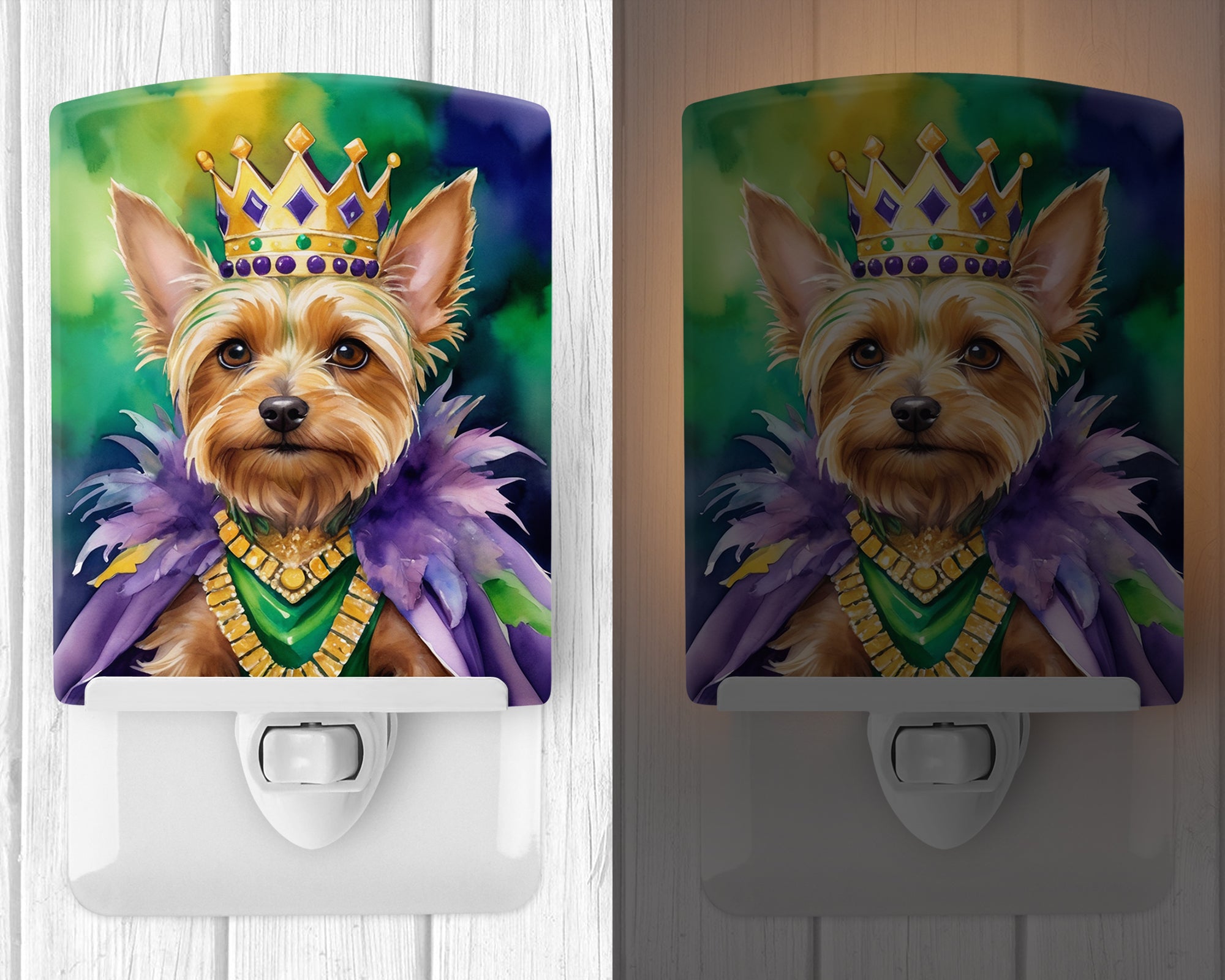 Silky Terrier King of Mardi Gras Ceramic Night Light