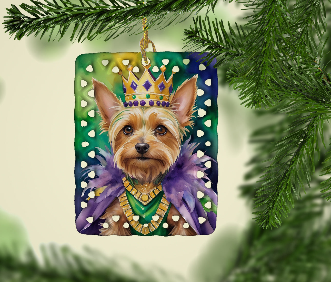 Caroline's Treasures Silky Terrier King of Mardi Gras Porcelain Ornament