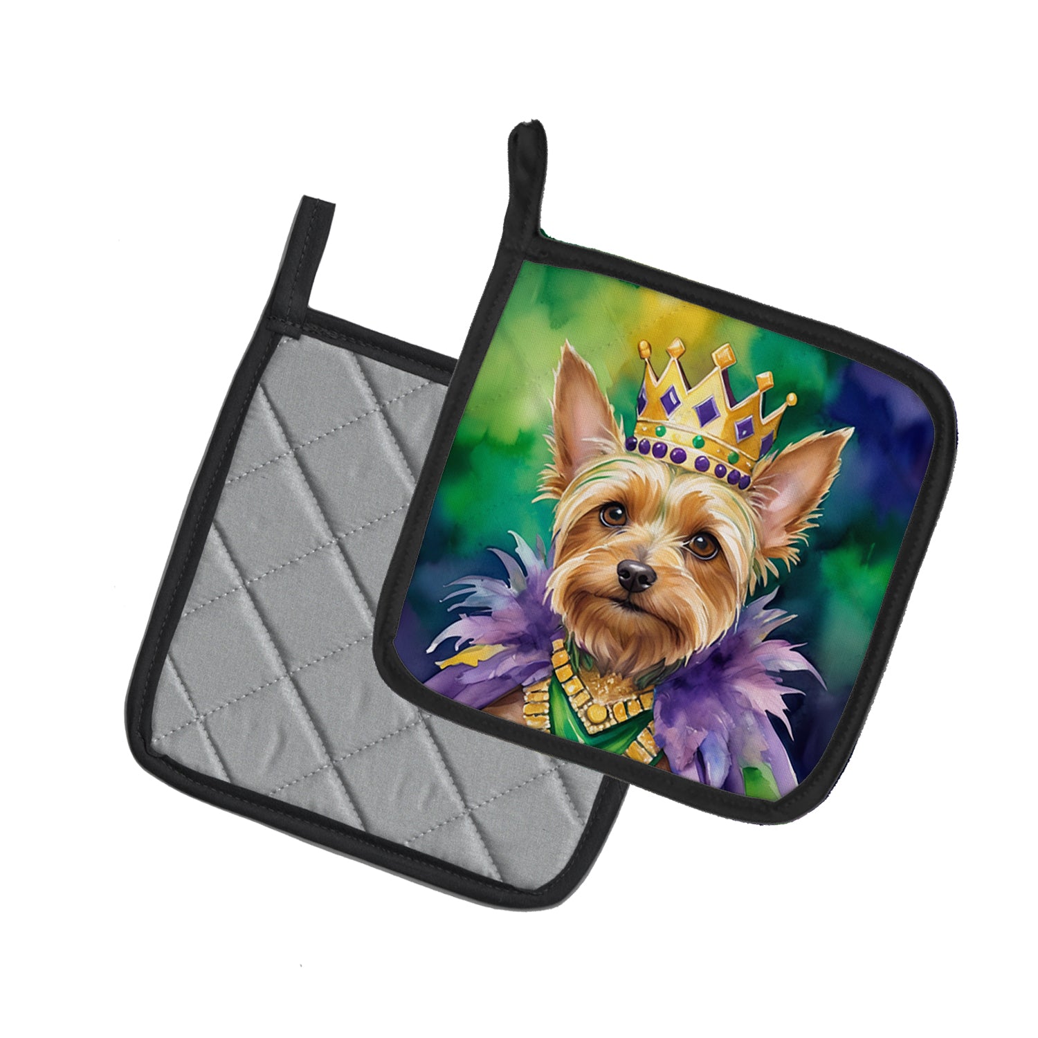 Caroline's Treasures Silky Terrier King of Mardi Gras Pot Holders - Set of 2 Decorative Kitchen Helpers | Made in the USA