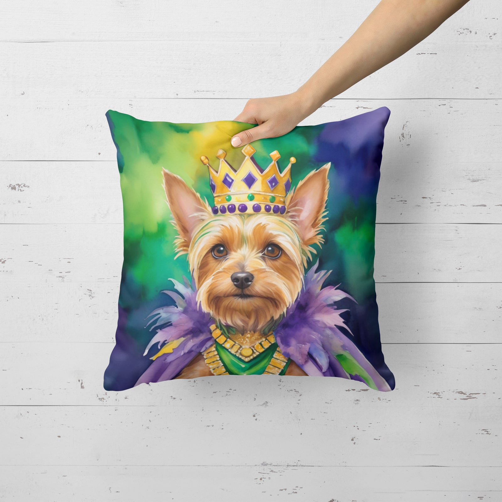 Caroline's Treasures Silky Terrier King of Mardi Gras Throw Pillow