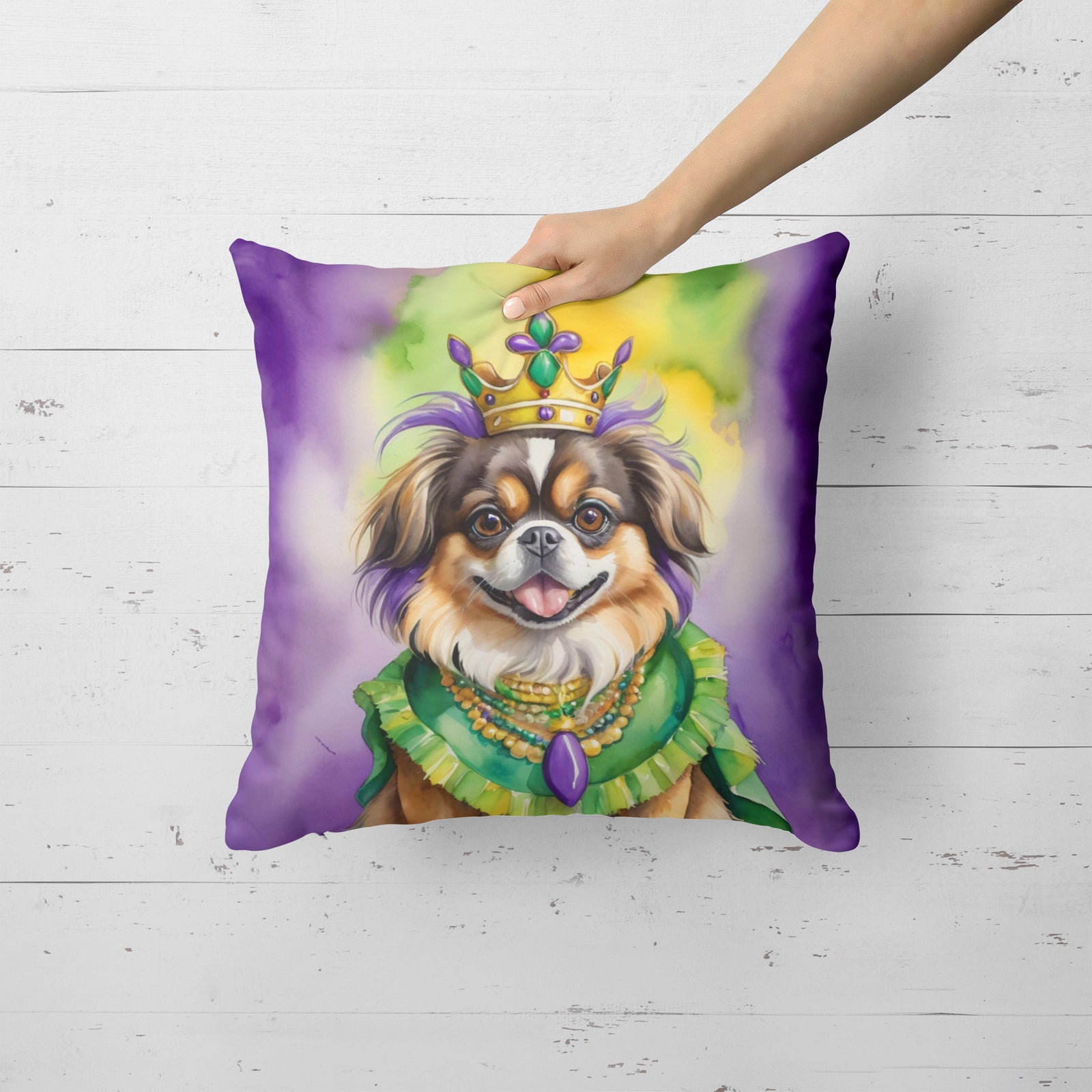 Caroline's Treasures Tibetan Spaniel King of Mardi Gras Throw Pillow